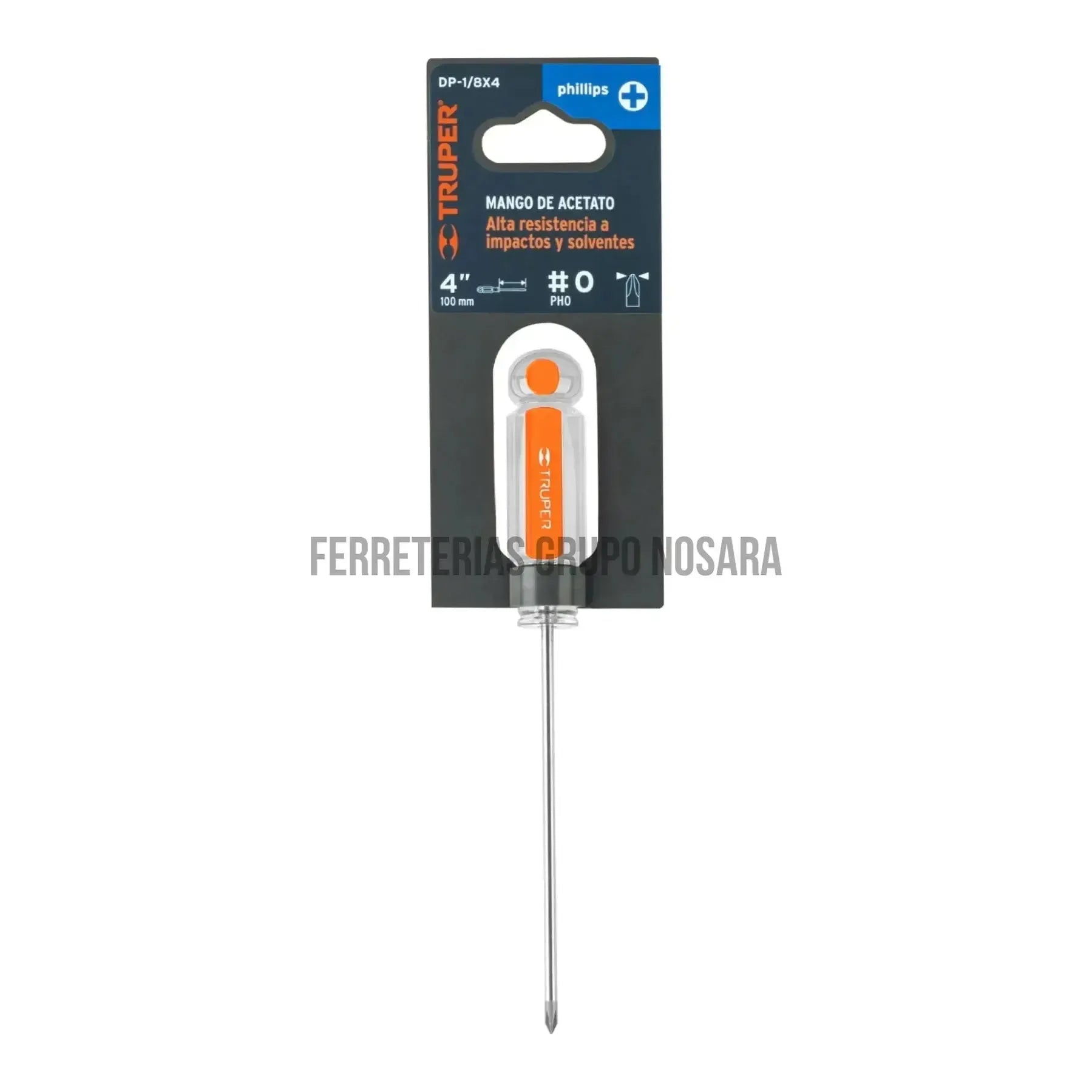 Desarmador de cruz 1/8" x 4" mango de acetato, Truper / 14053-