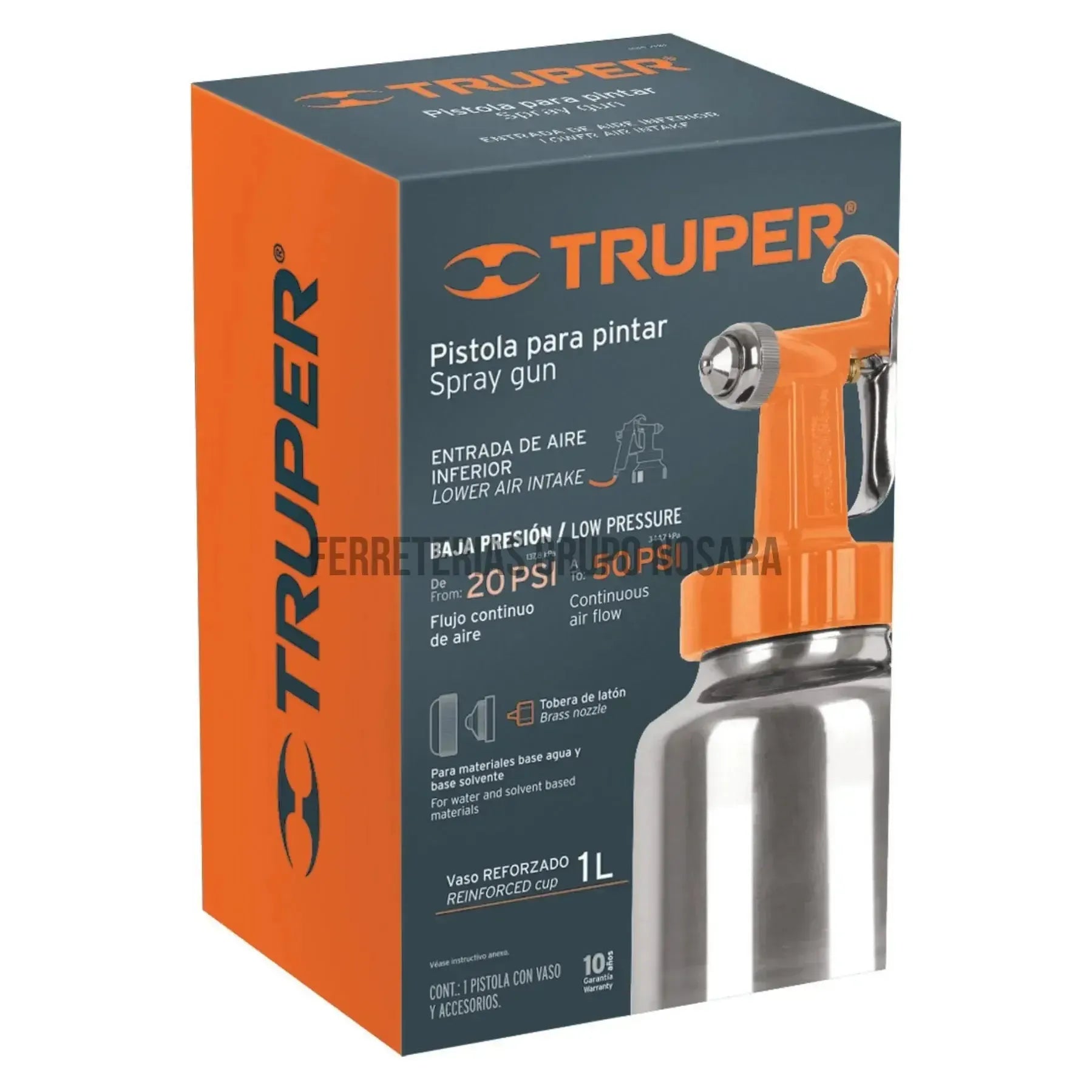 Pistola p/pintar baja presión, naranja, entrada inf, Truper / 19000-