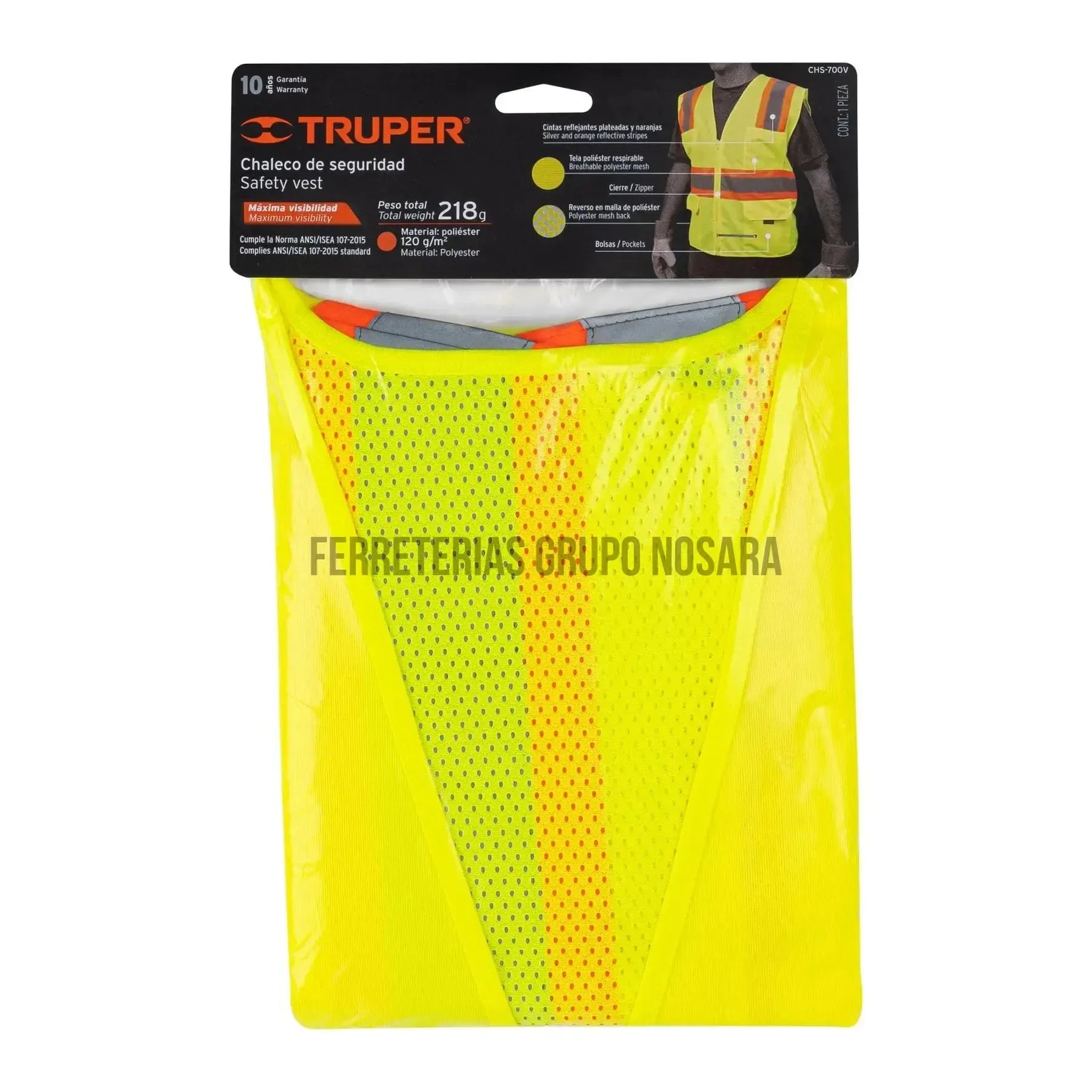 Chaleco de seguridad verde max visibilidad y 6 bolsas / 13476-