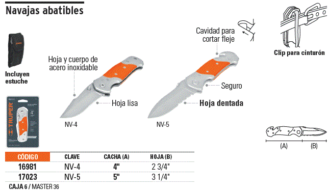 Navaja abatible 4-3/4' mango de madera, Truper / 17023-
