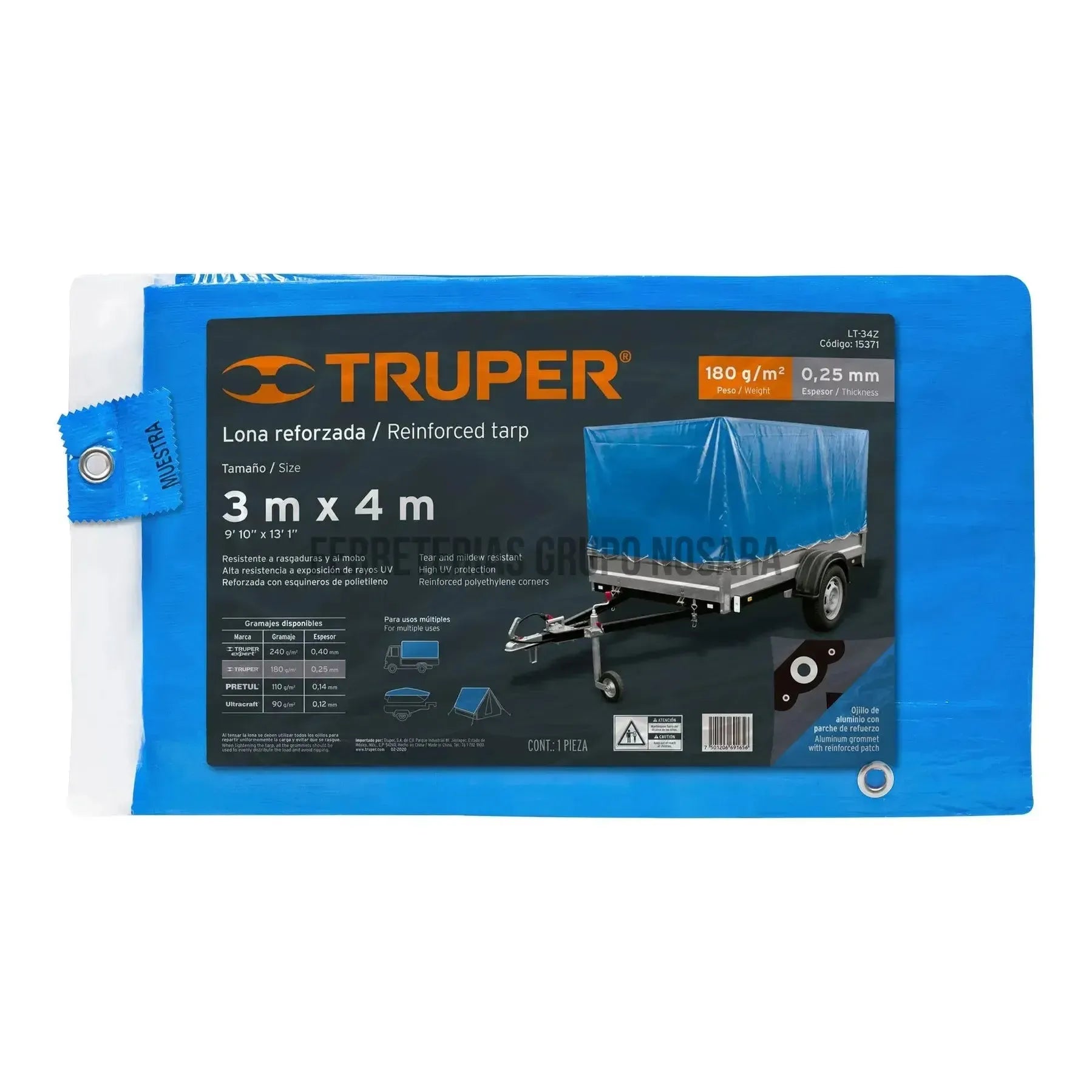 Lona azul reforzada de 3 x 4 m, Truper / 15371-