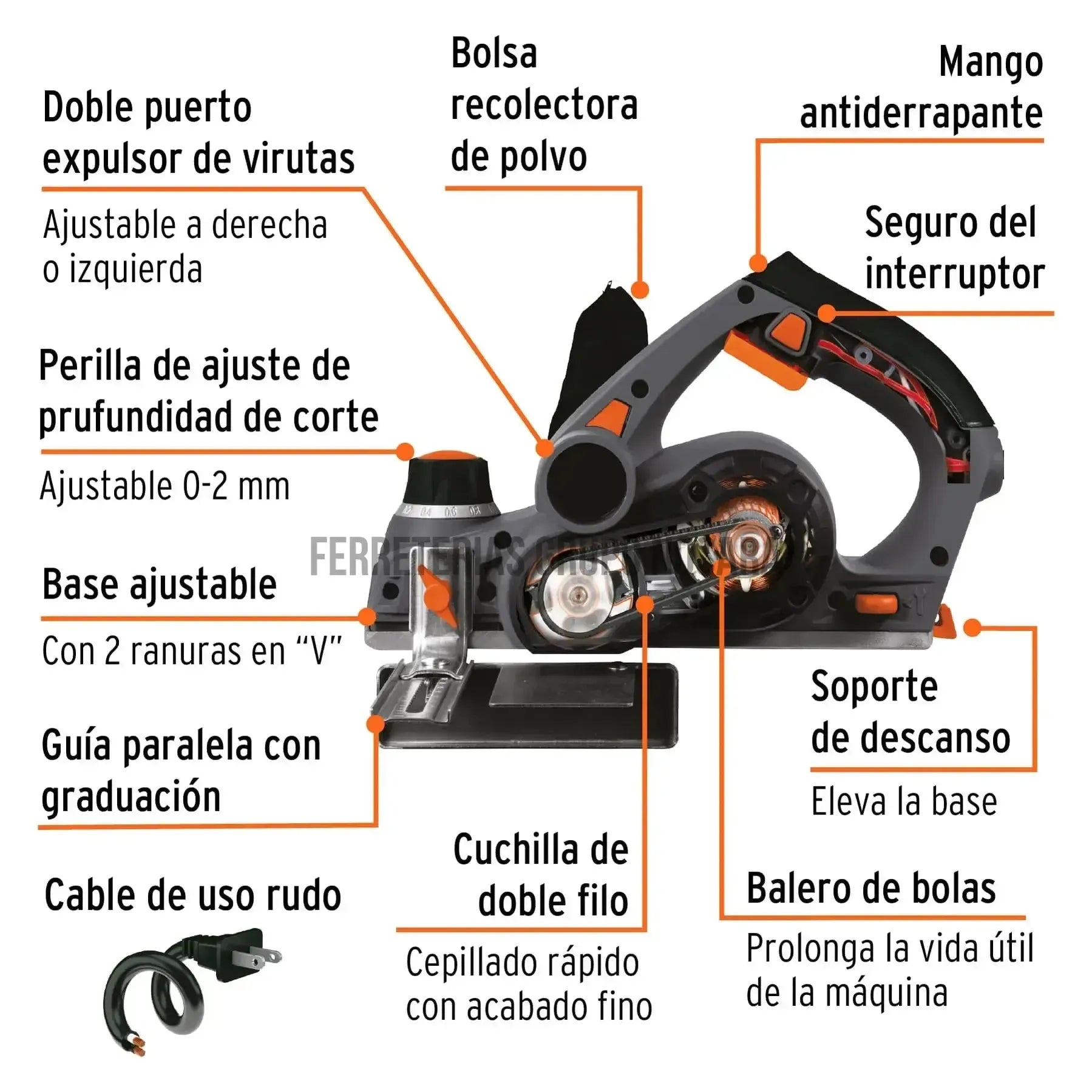 Cepillo eléctrico 3-1/4" 720 W, industrial, Trupe / 13442-
