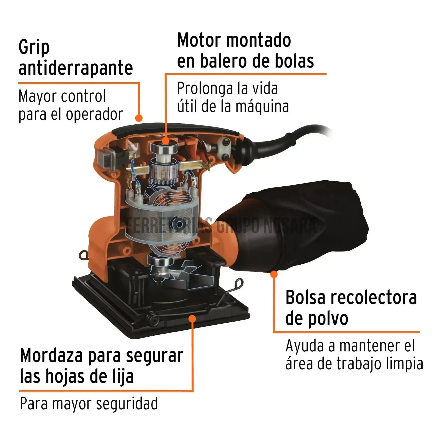 Lijadora orbital 1/4 hoja 200 W, profesional, Truper / 16682-