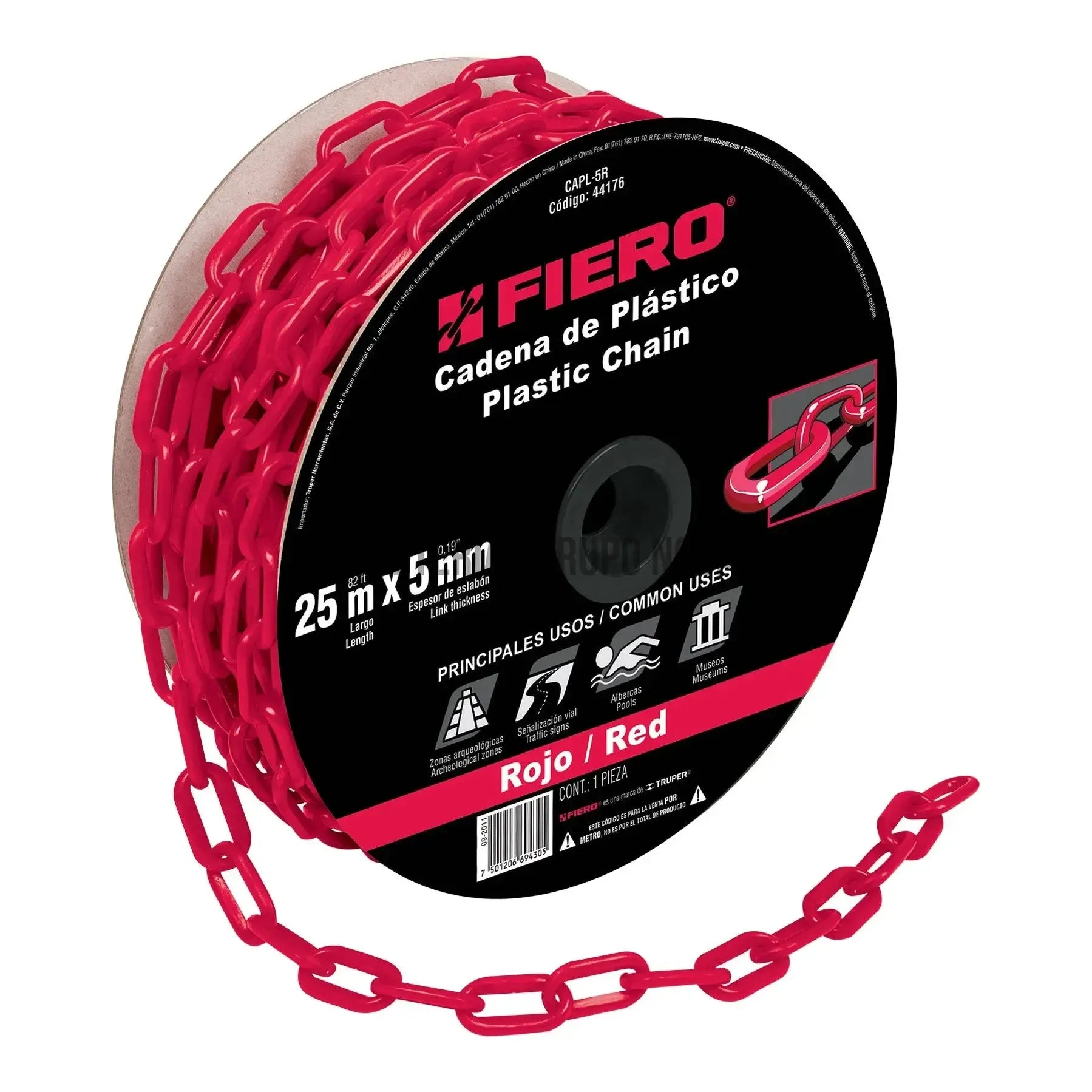 Cadena de plastico roja 5 mm CAPL-5R Fiero 3/16 Por Metro-