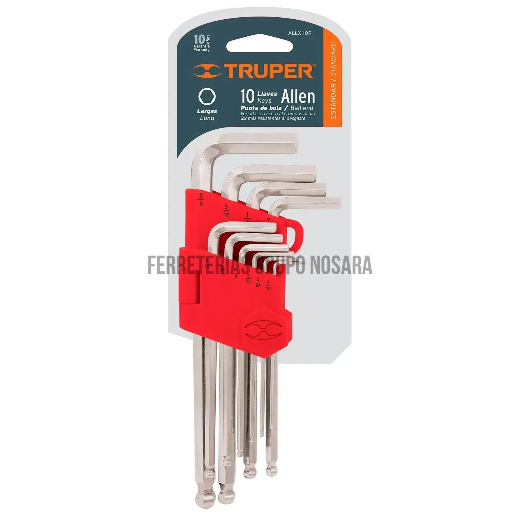 Juego 10 llaves allen largas std punta bola con organizador / 13643-