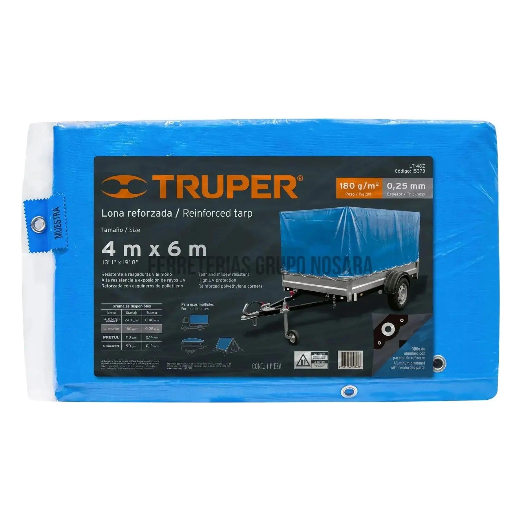 Lonas reforzadas azules, 180 g/m2, espesor de 0.25 mm / 15373-