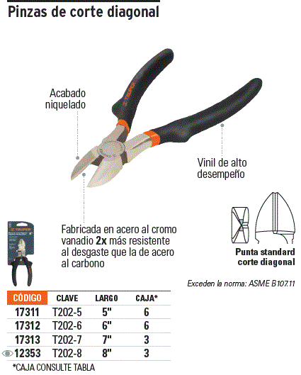 Pinza de corte diagonal 7' mango de PVC, Truper / 17313-