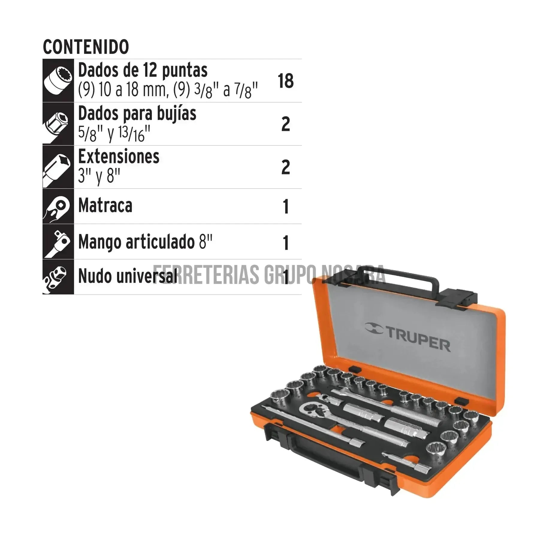Juego de 25 herramientas cuadro 3/8' std y mm para mecánico / 13954-