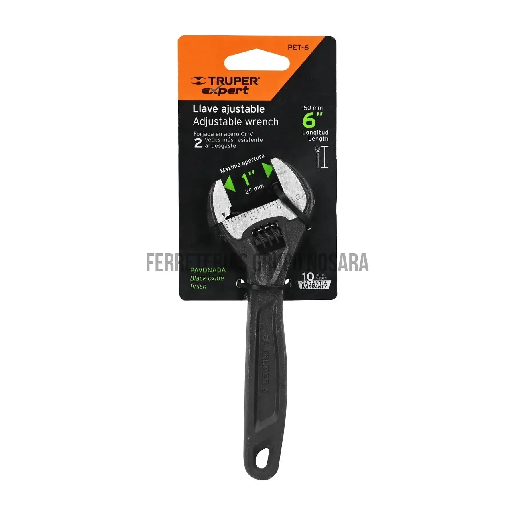 Llave ajustable (perico) 6" profesional pavonada, Expert / 15500-