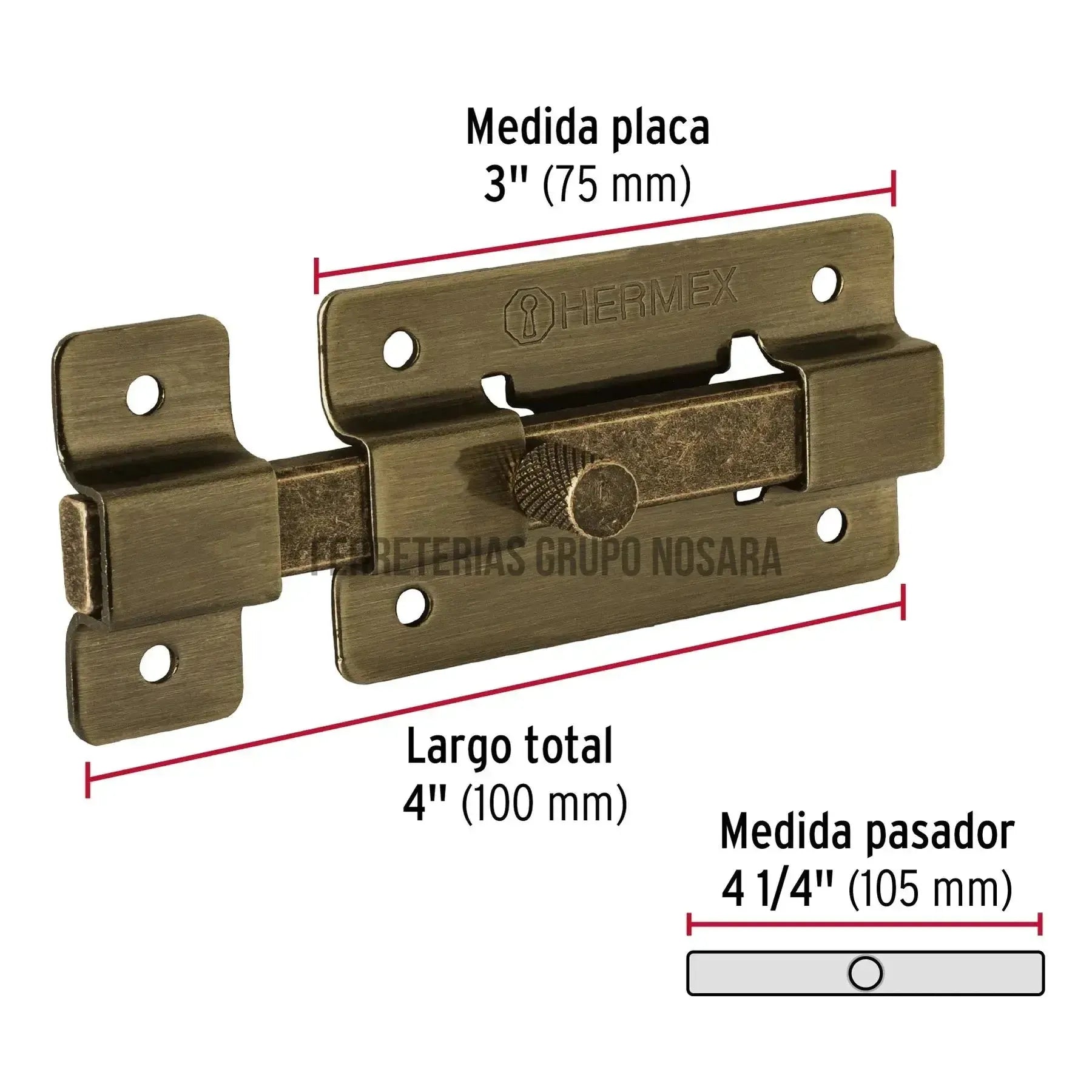 HERMEX PASADOR 3" LATON PAA-36 47926-