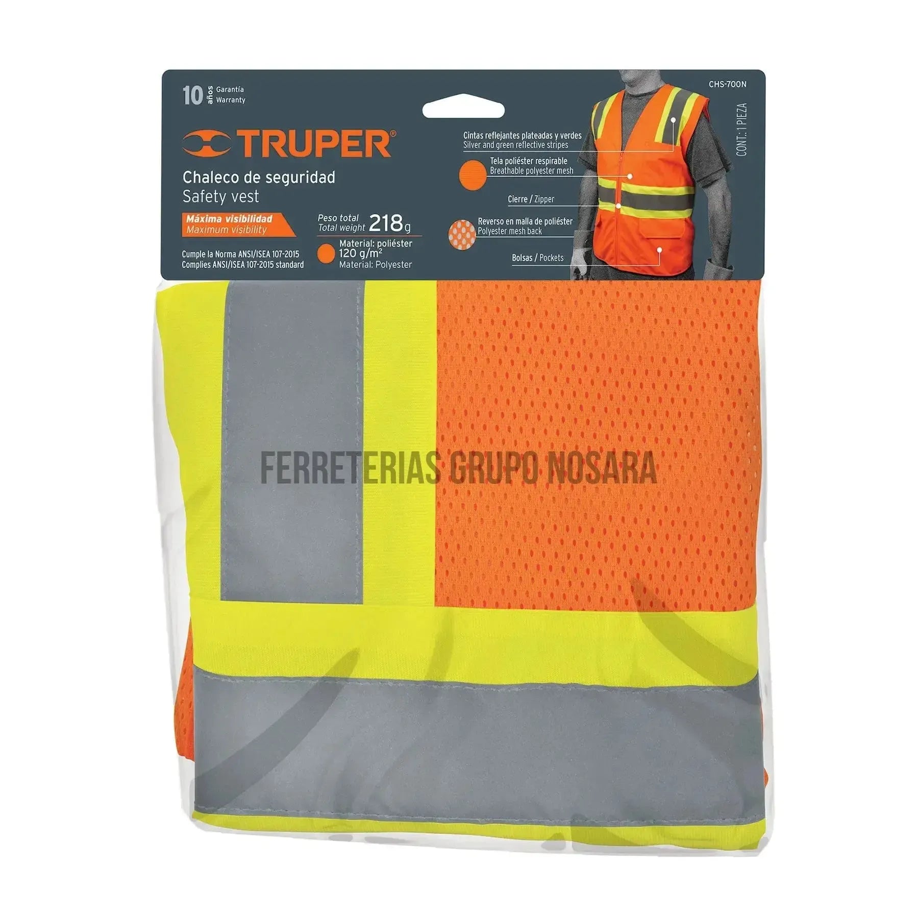 Chaleco de seguridad naranja max visibilidad y 6 bolsas / 13475-