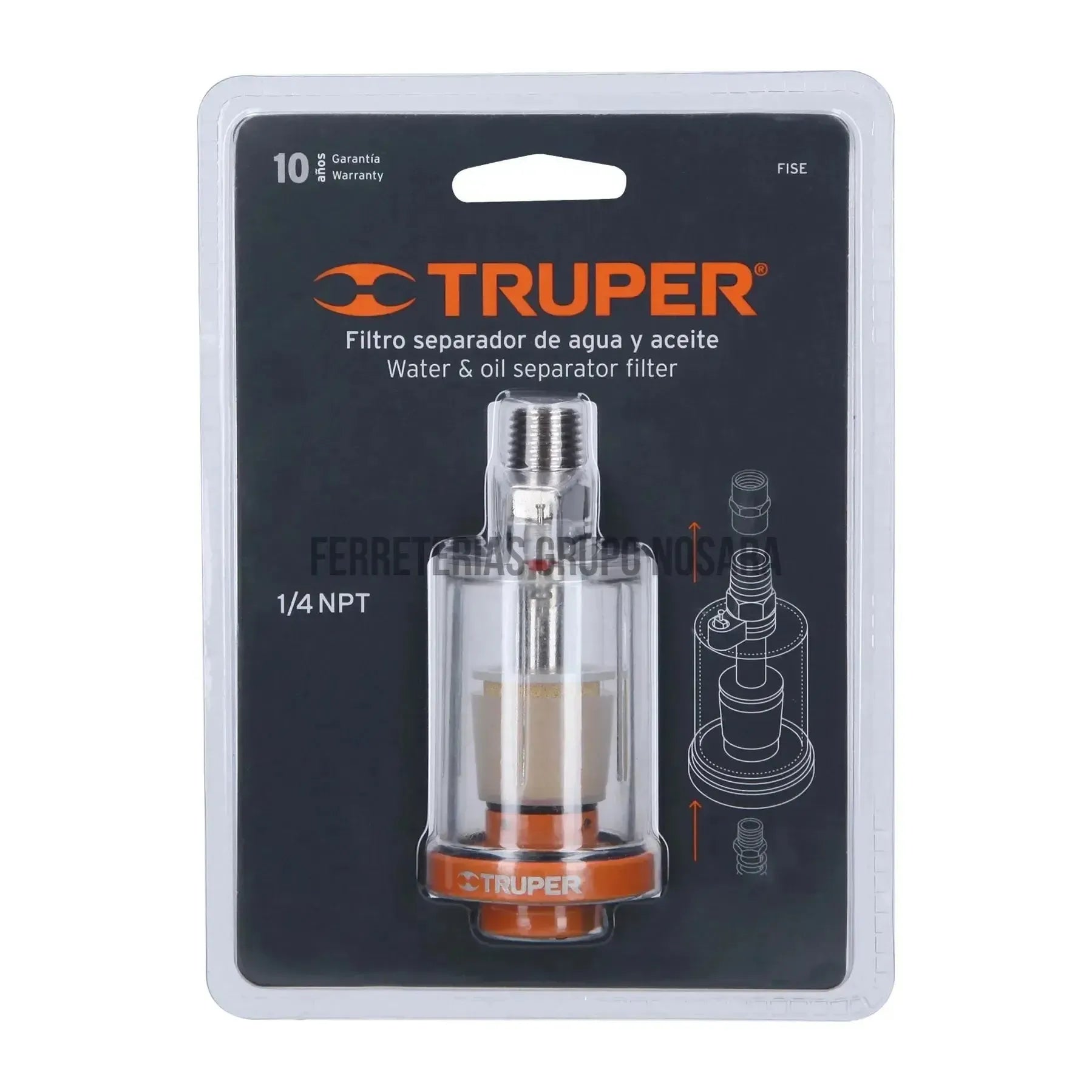 Filtro separador de agua y aceite, cuerda 1/4 NPT, Truper / 19027-