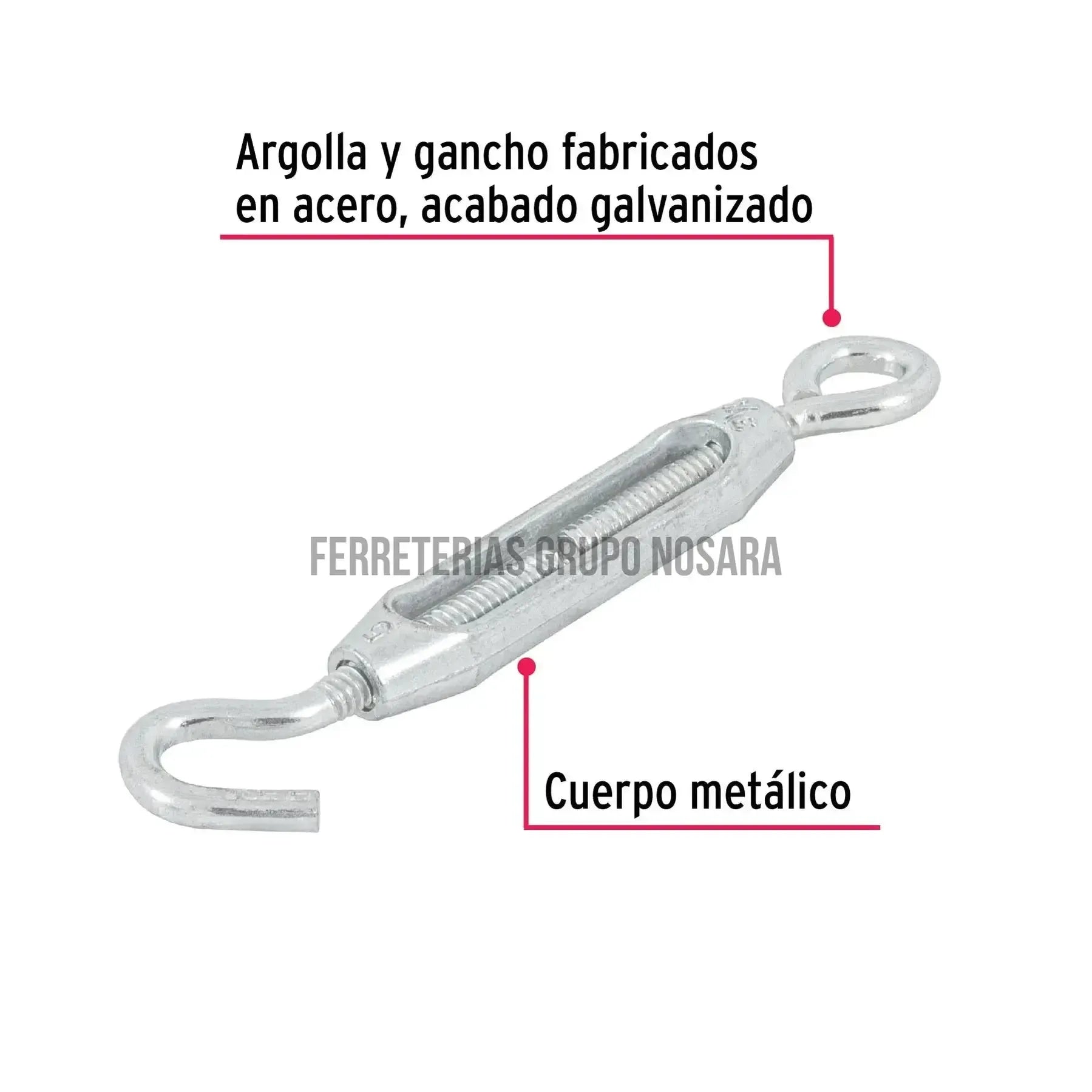 Tensor zinc 3/16" gancho-argolla, Fiero TEN3/16 44053-