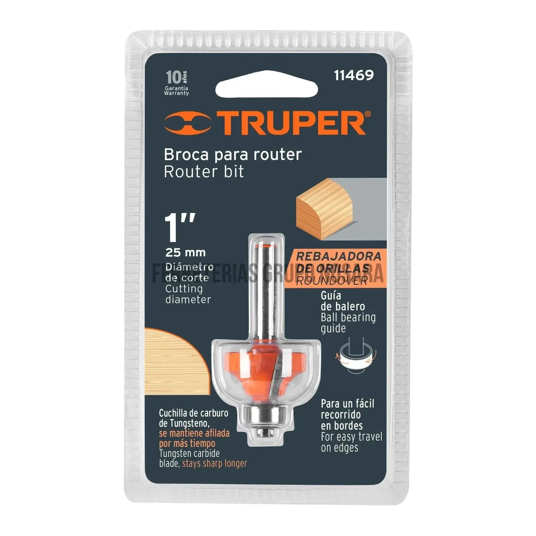 Broca para router, redondeado, 1" con balero, Truper / 11469-