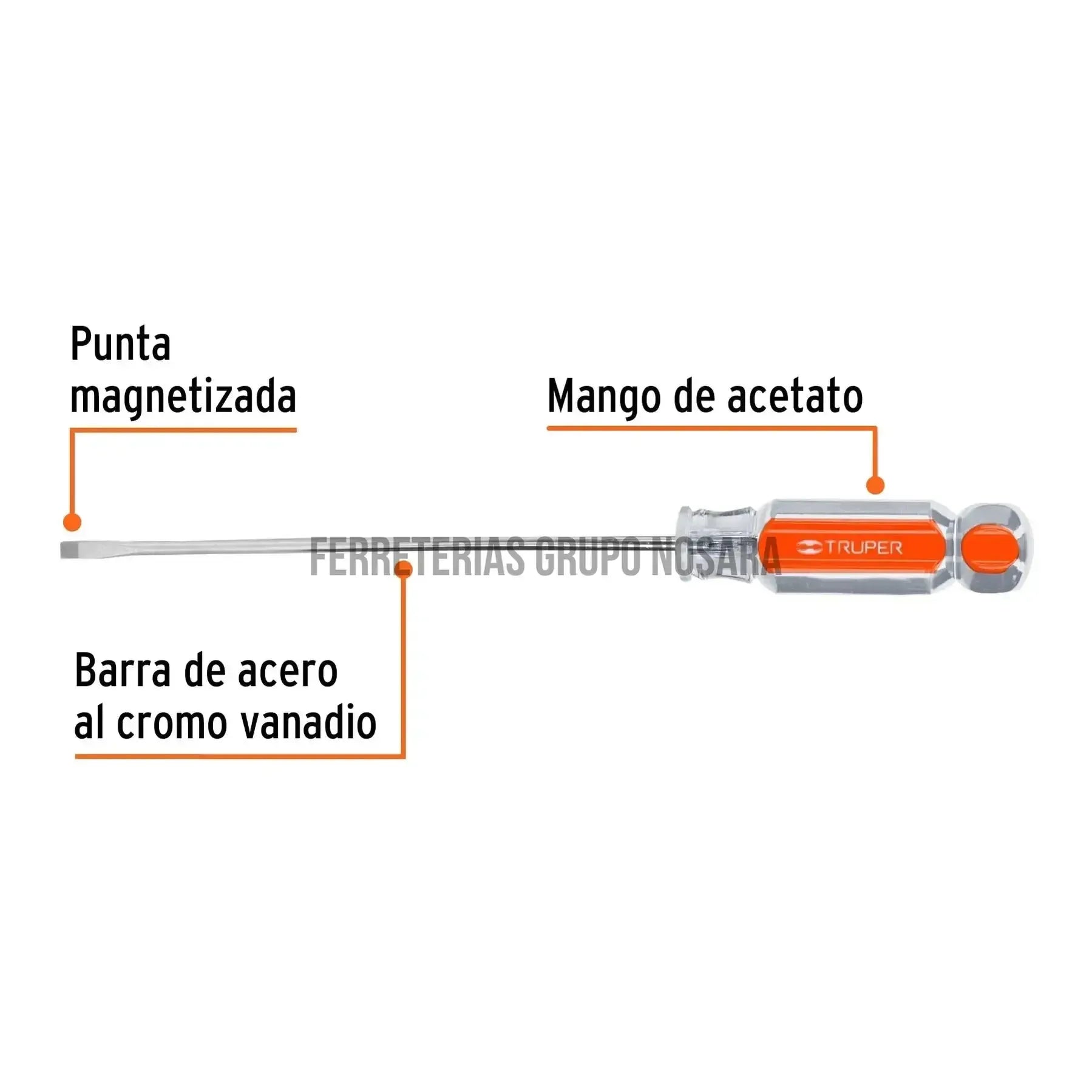 Desarmador cabinet 1/8" x 5" mango de acetato, Truper / 14020-