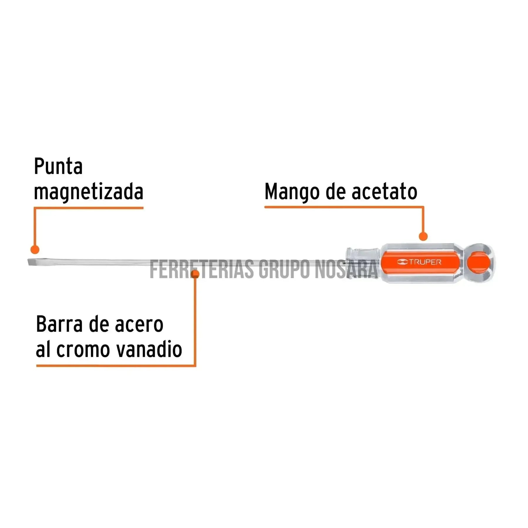 Desarmador cabinet 1/8" x 6" mango de acetato, Truper / 14023-