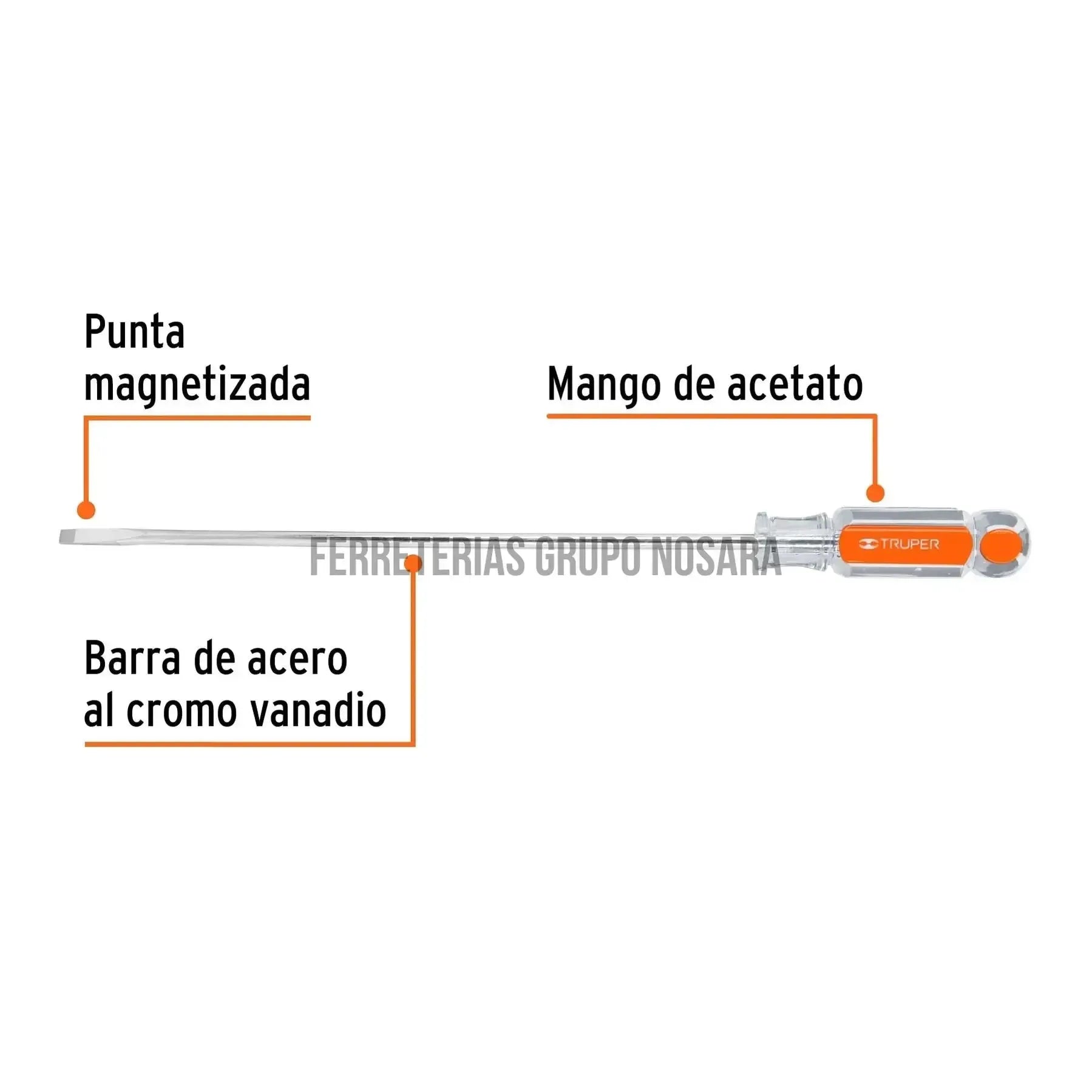 Desarmador cabinet 1/4" x 10" mango de acetato, Truper / 14044-