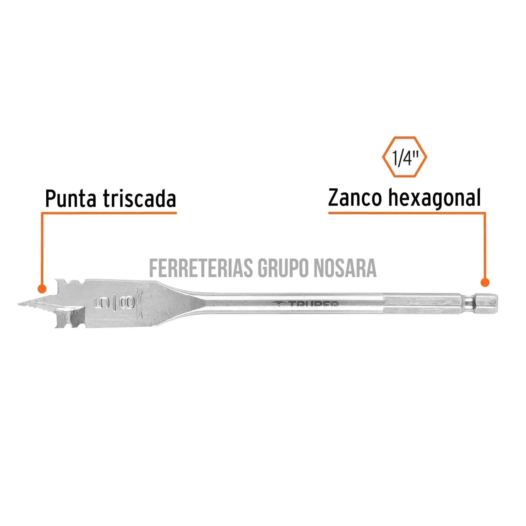 Broca plana de manita 5/8" para madera, Truper / 11375-
