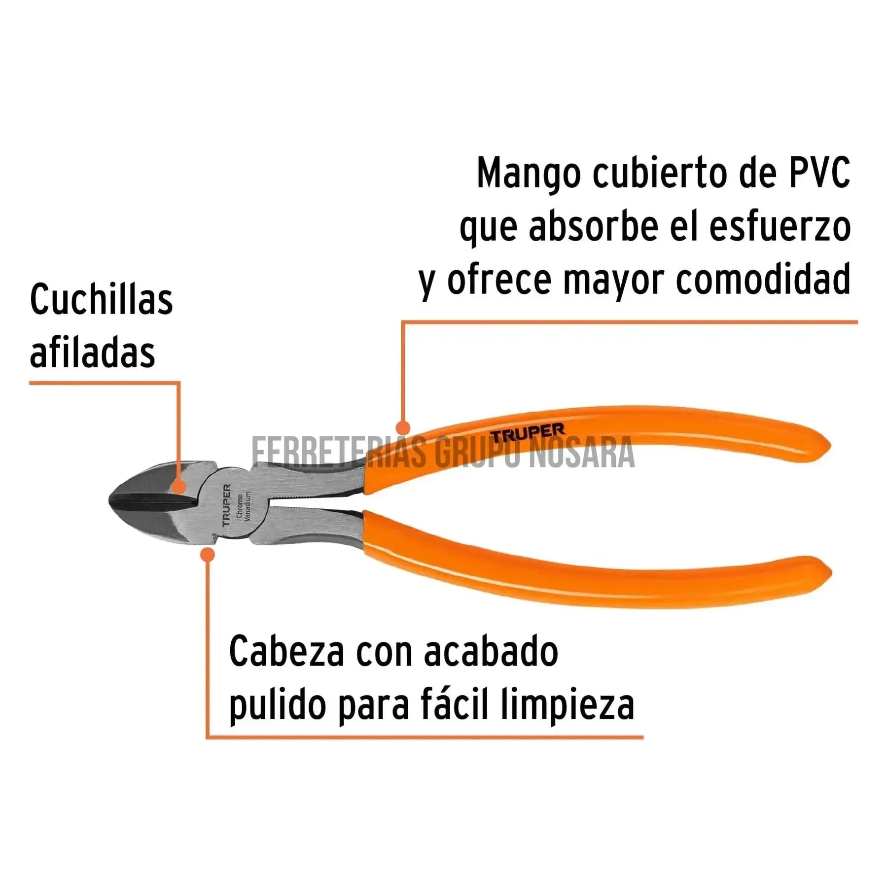 Pinza de corte diagonal 8" mango de PVC, Truper / 12353-