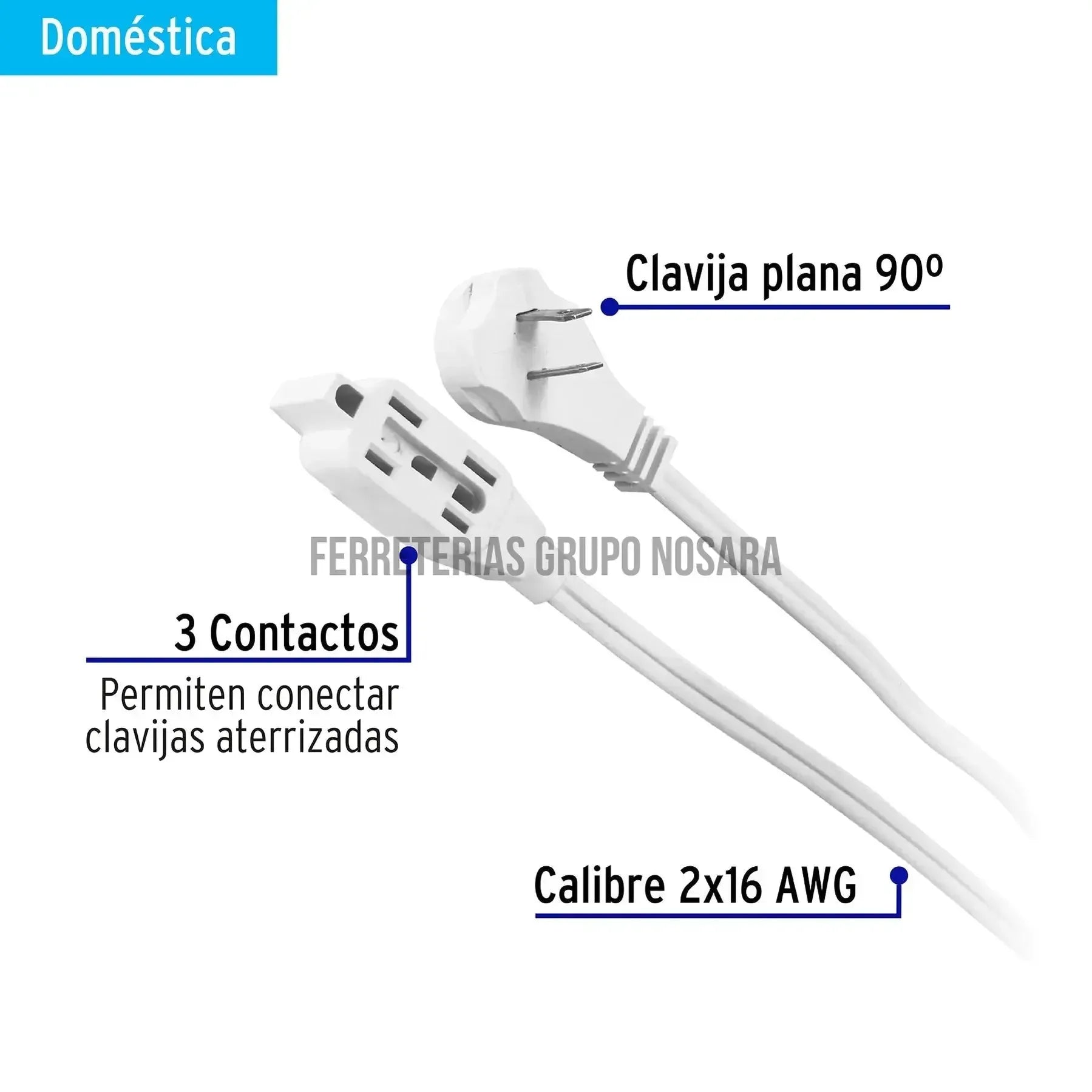 Extensión eléctrica doméstica 4 m blanca con clavija plana / 48012-
