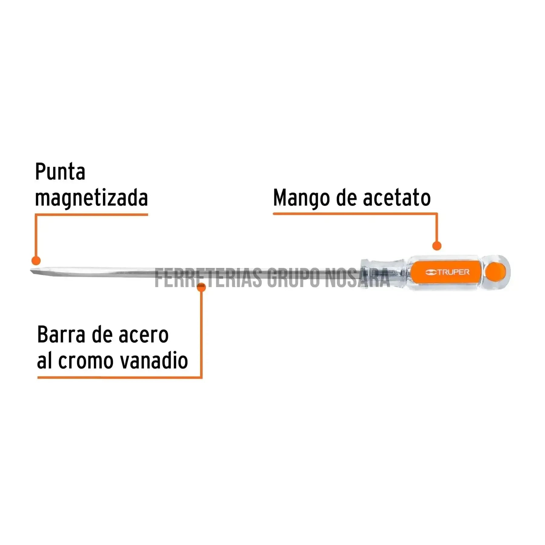 Desarmador plano 5/16" x 10" mango de acetato, Truper / 14005-