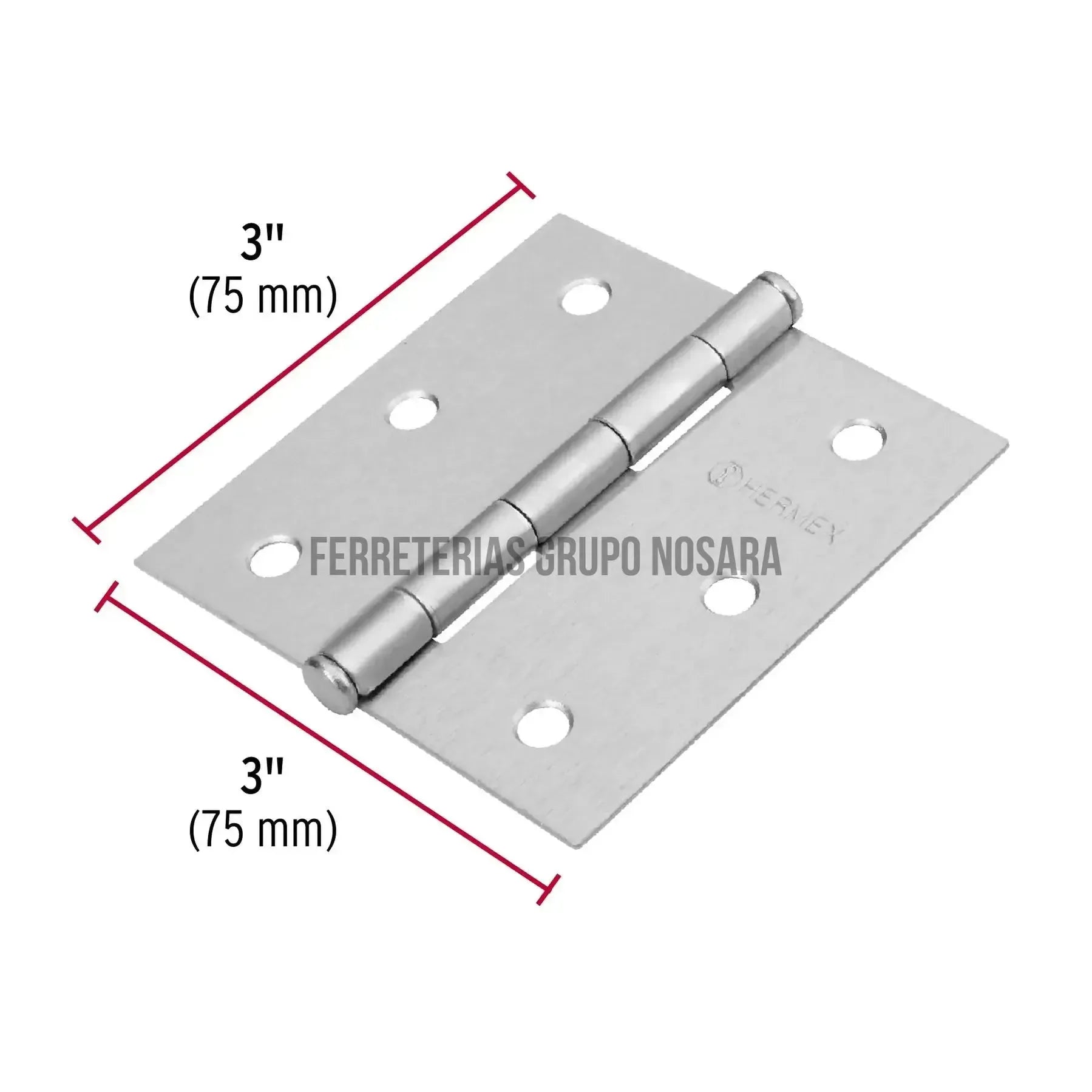 Bisagra cuadrada 3", acero cromo mate, plana, Hermex Basic / 23687-