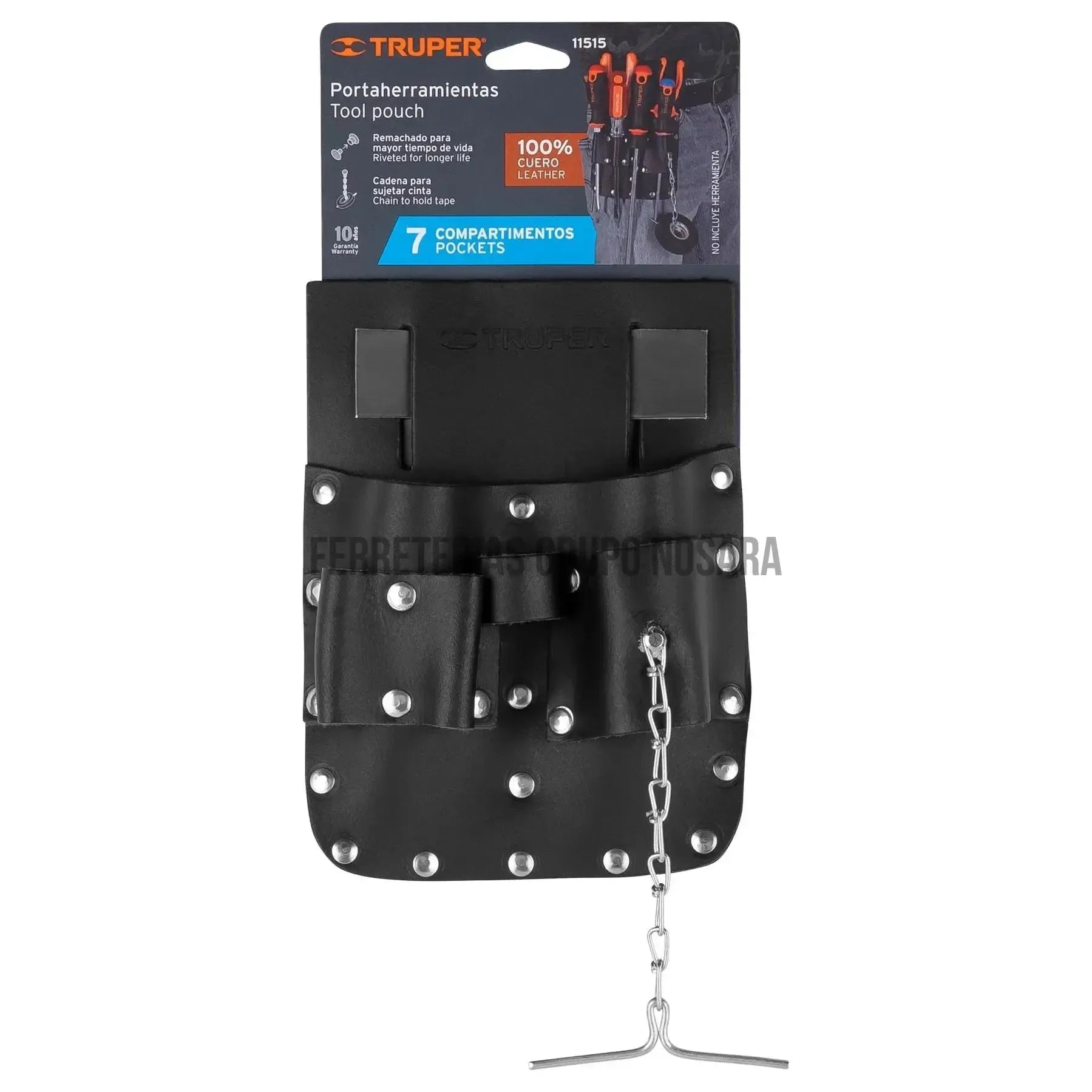 Porta herramientas de cuero con 7 compartimentos, Truper / 11515-