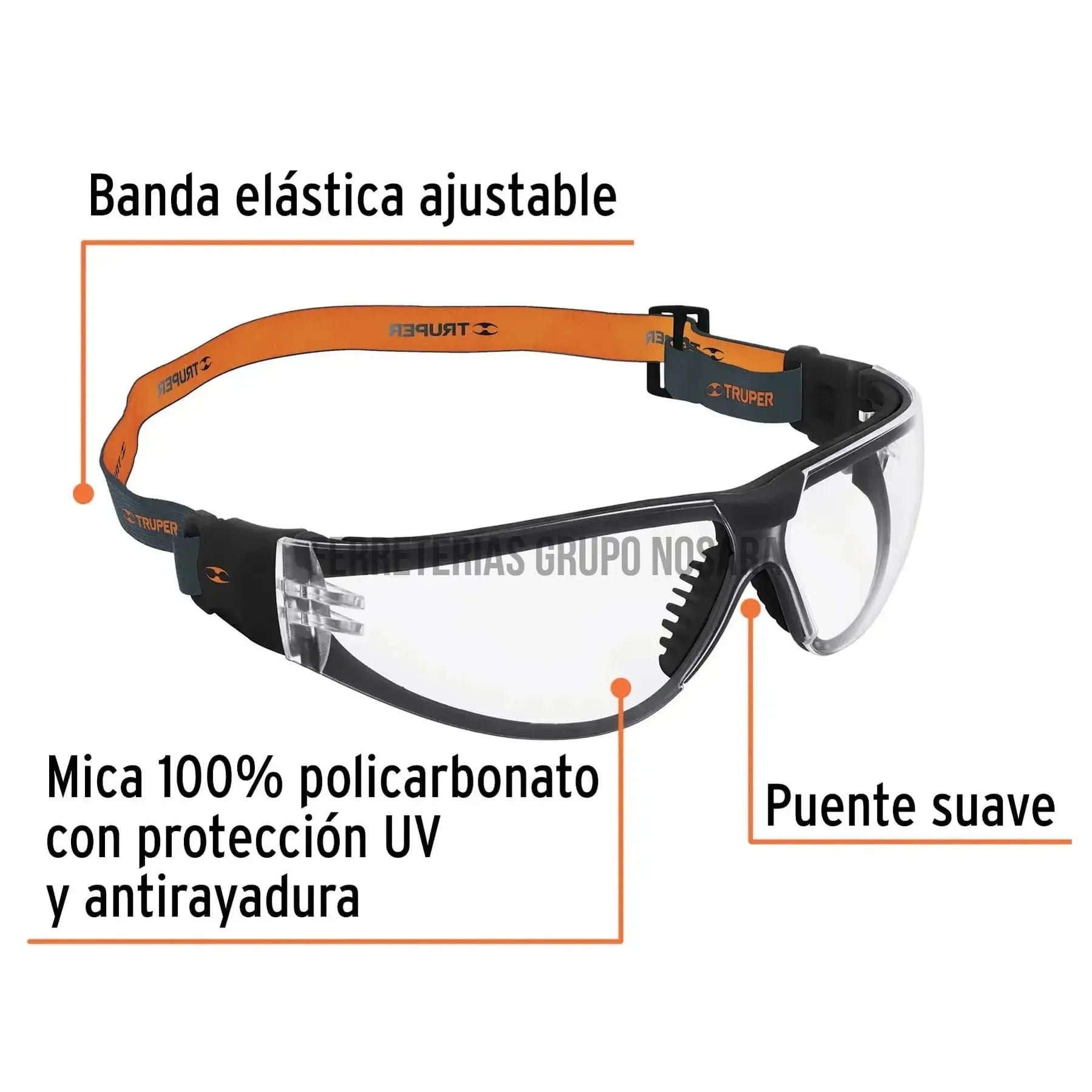 Lentes de seguridad, transparente con banda elástica, Active / 15304-