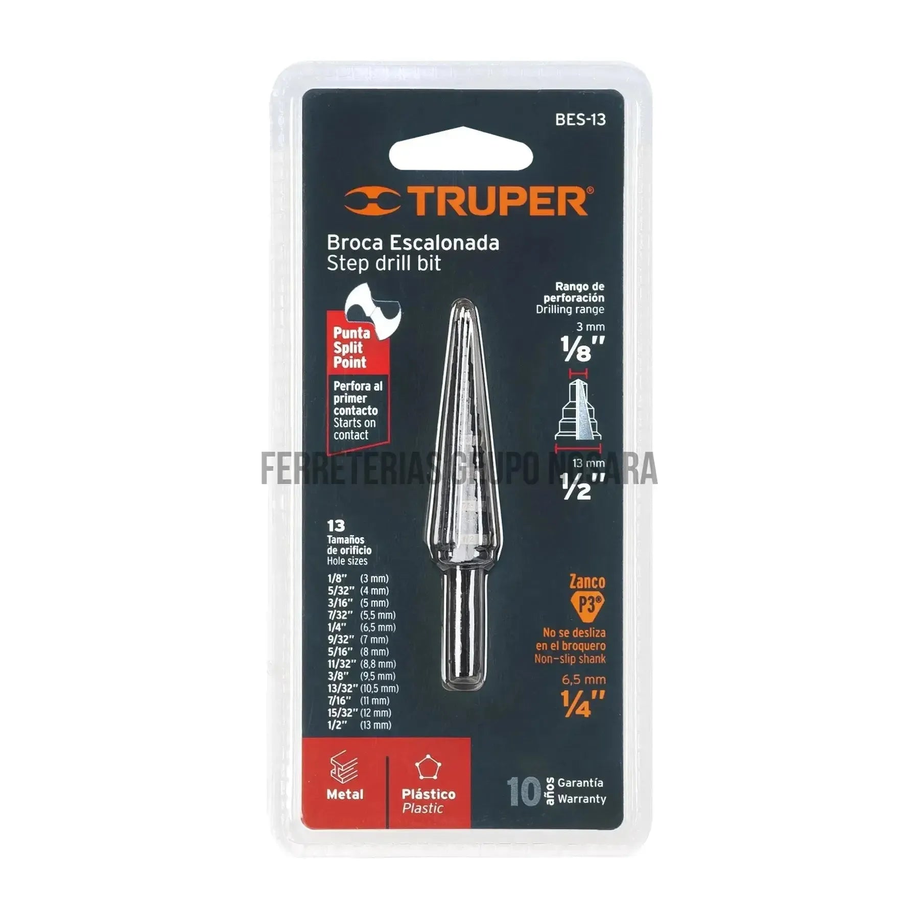 Broca escalonada óxido negro 13 escalones 1/8 a 1/2 TRUPER / 12122-