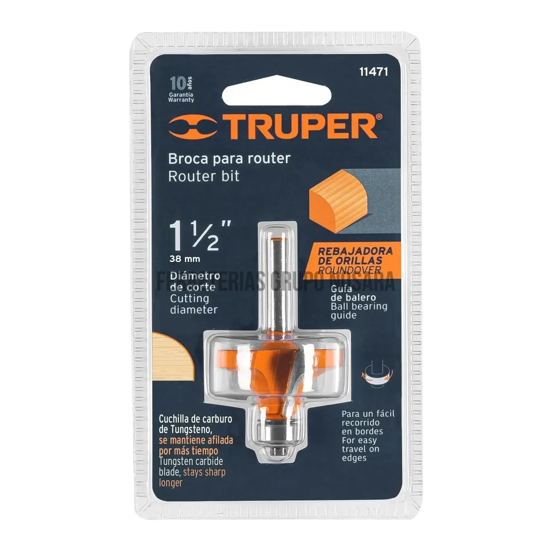 Broca para router, redondeado, 1-1/2" con balero, Truper / 11471-
