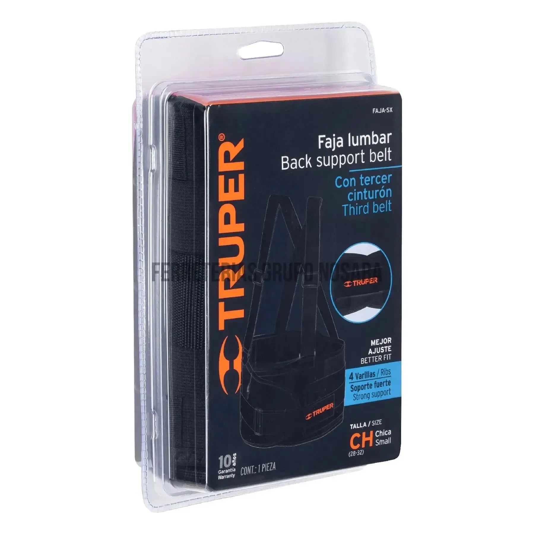 Faja lumbar con tercer cinturón, talla CH, Truper / 10955-