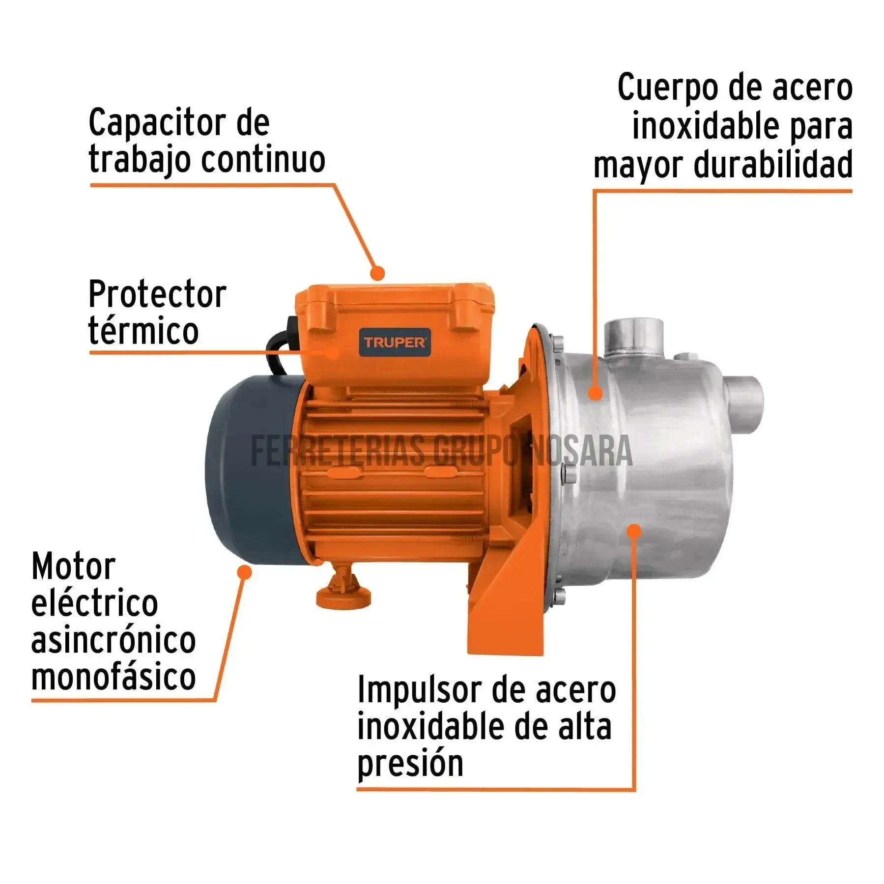 Truper Bomba eléctrica tipo jet para agua, acero inoxidable, 1/2 HP / 13555-