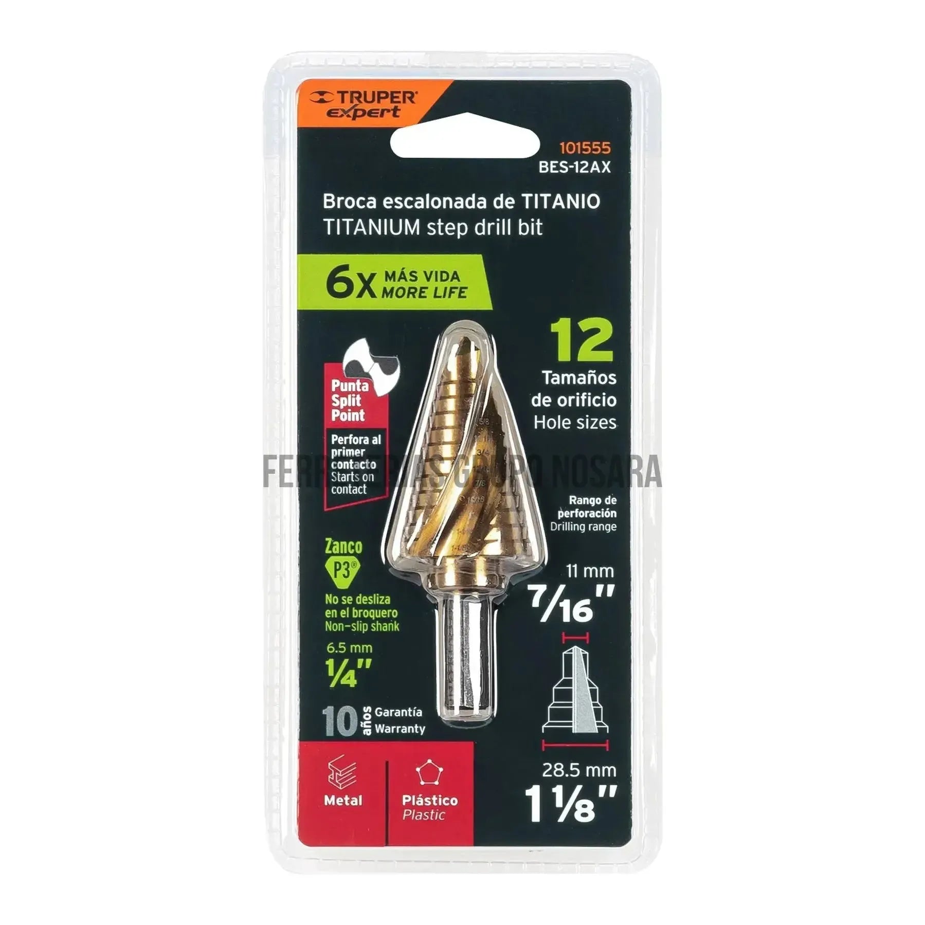 Broca escalonada titanio 12 escalones 7/16" a 1-1/8", Expert / 101555-
