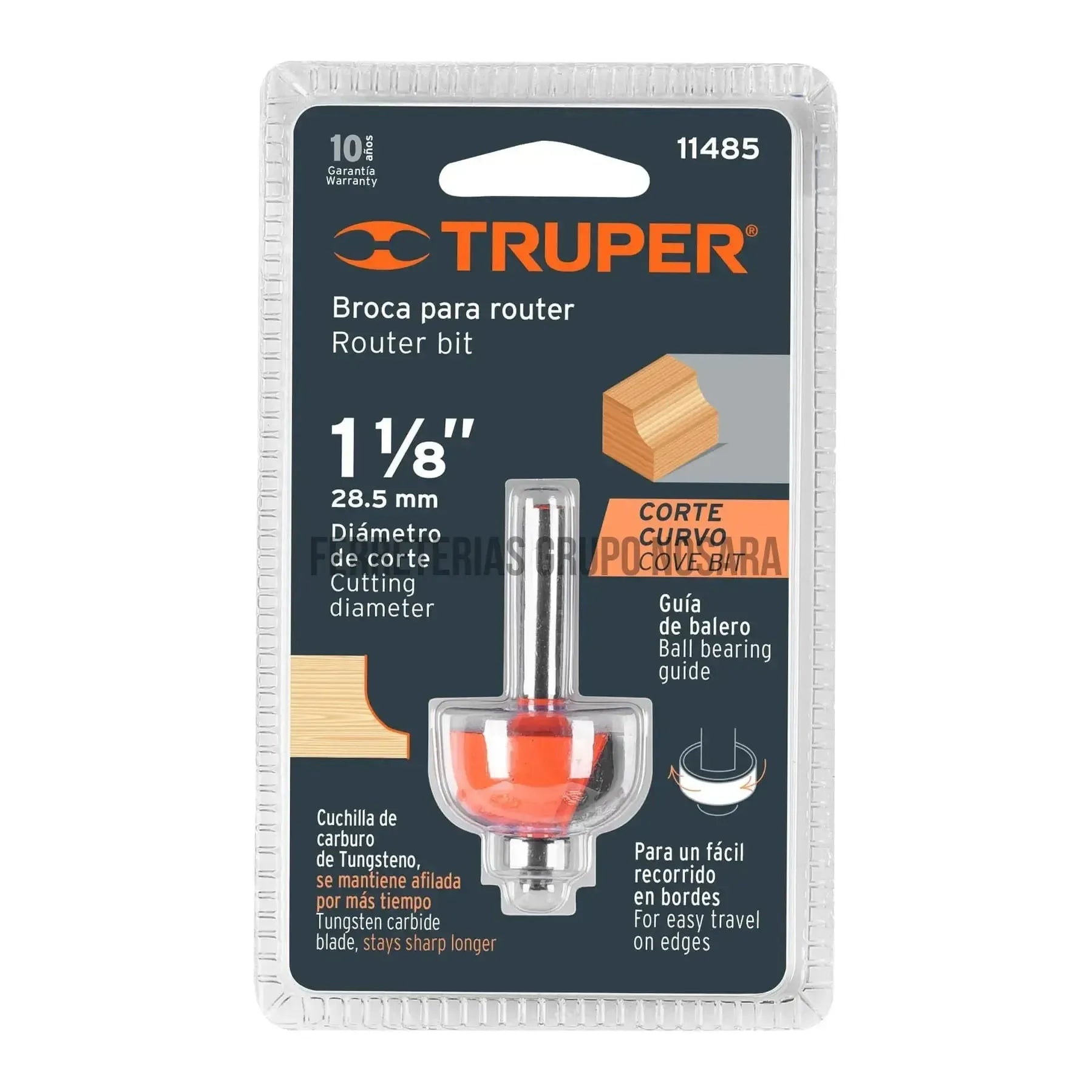 Broca para router, bocel cuarto, 1-1/8" con balero, Truper / 11485-