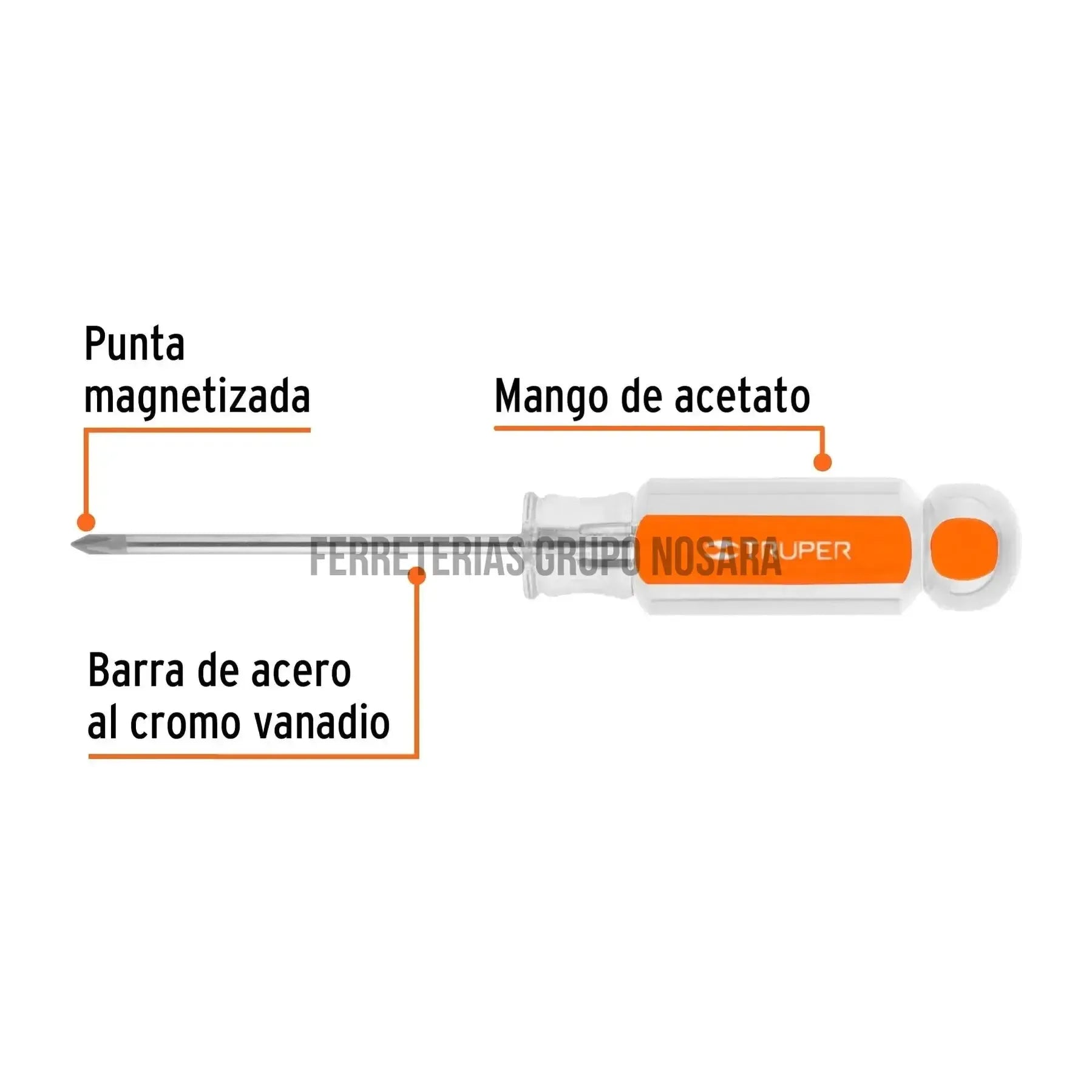 Desarmador de cruz 1/8" x 2-1/2" mango de acetato, Truper / 14050-