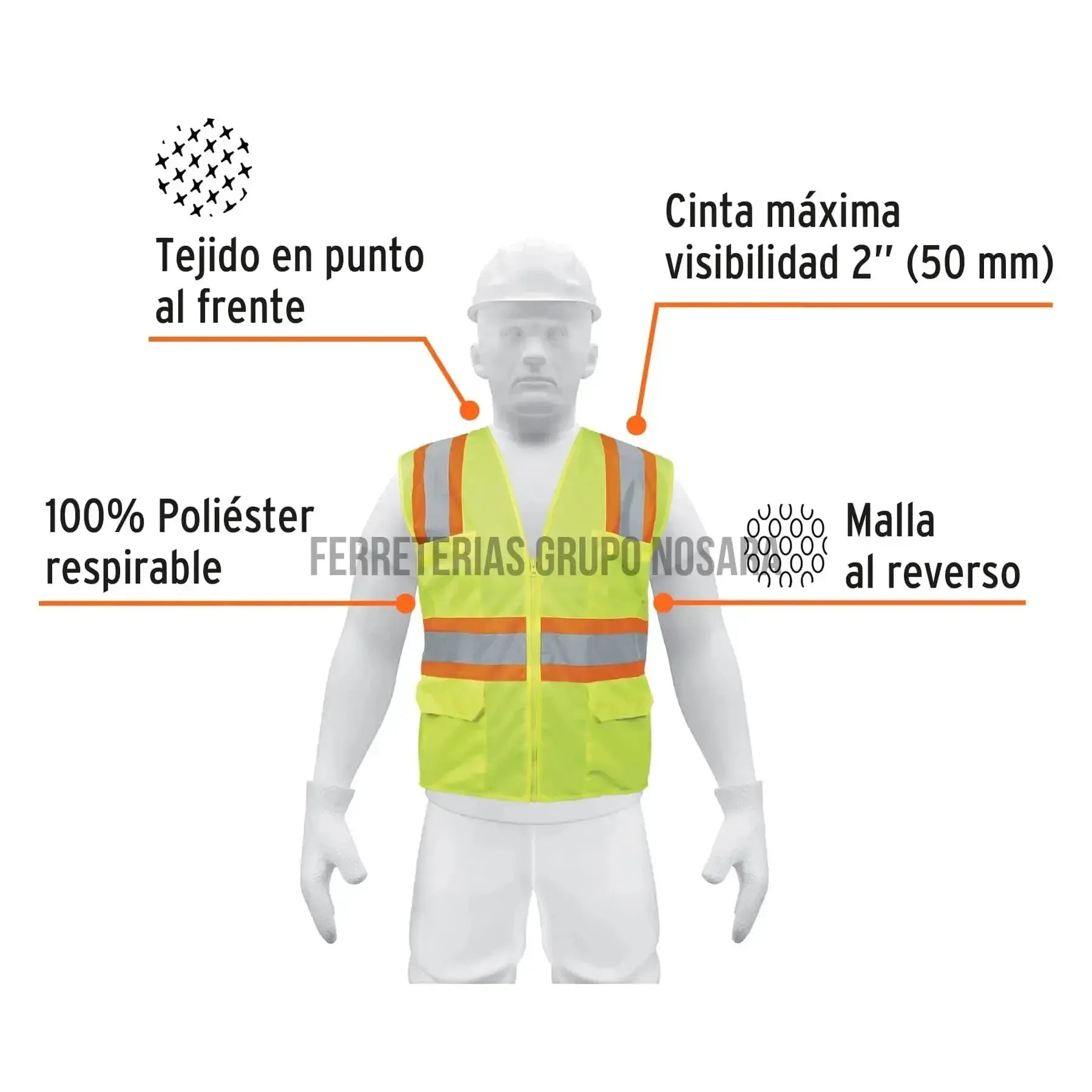 Chaleco de seguridad verde max visibilidad y 6 bolsas / 13476-