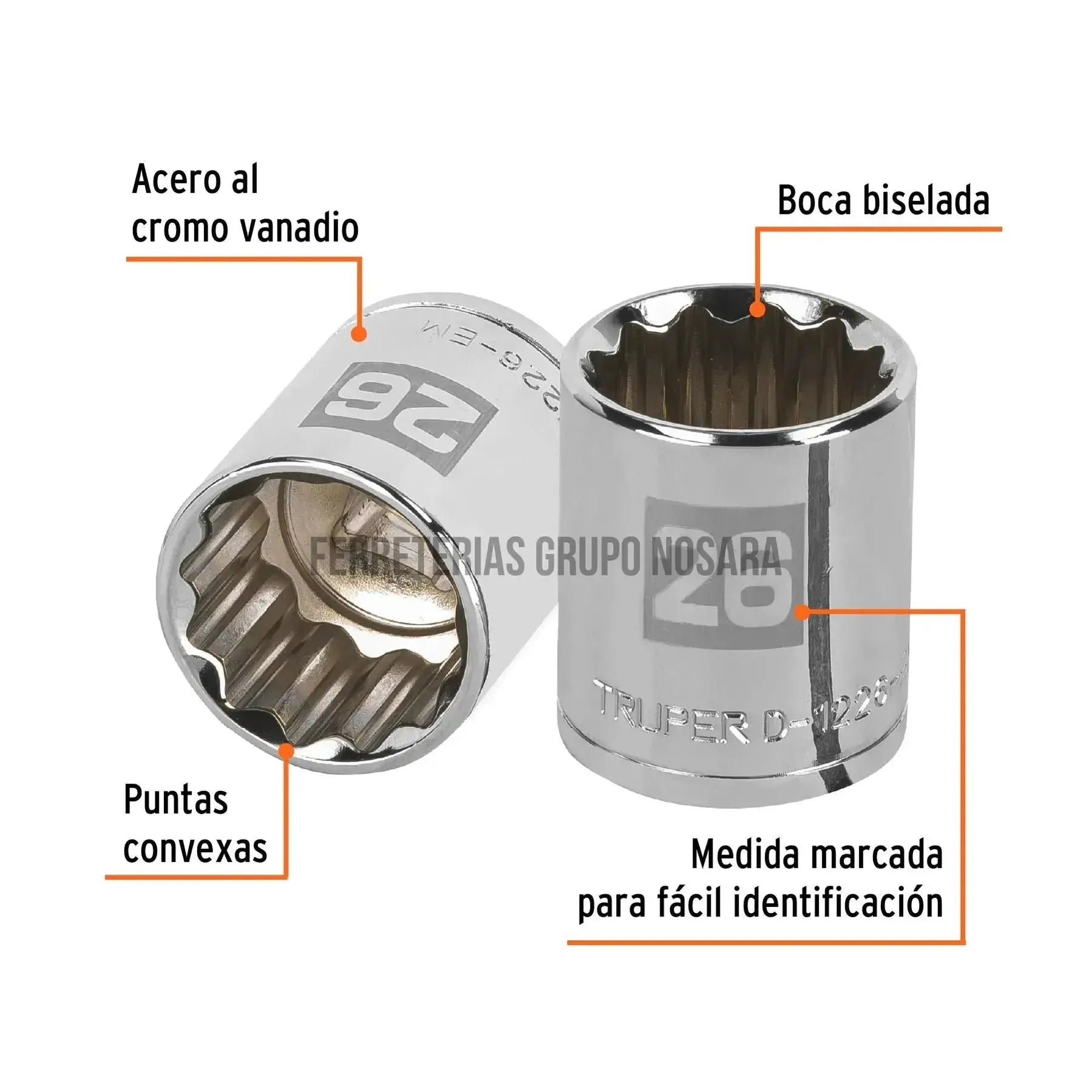 TRUPER CUBO ESTRIADO 26MM ESP 1/2 13540-