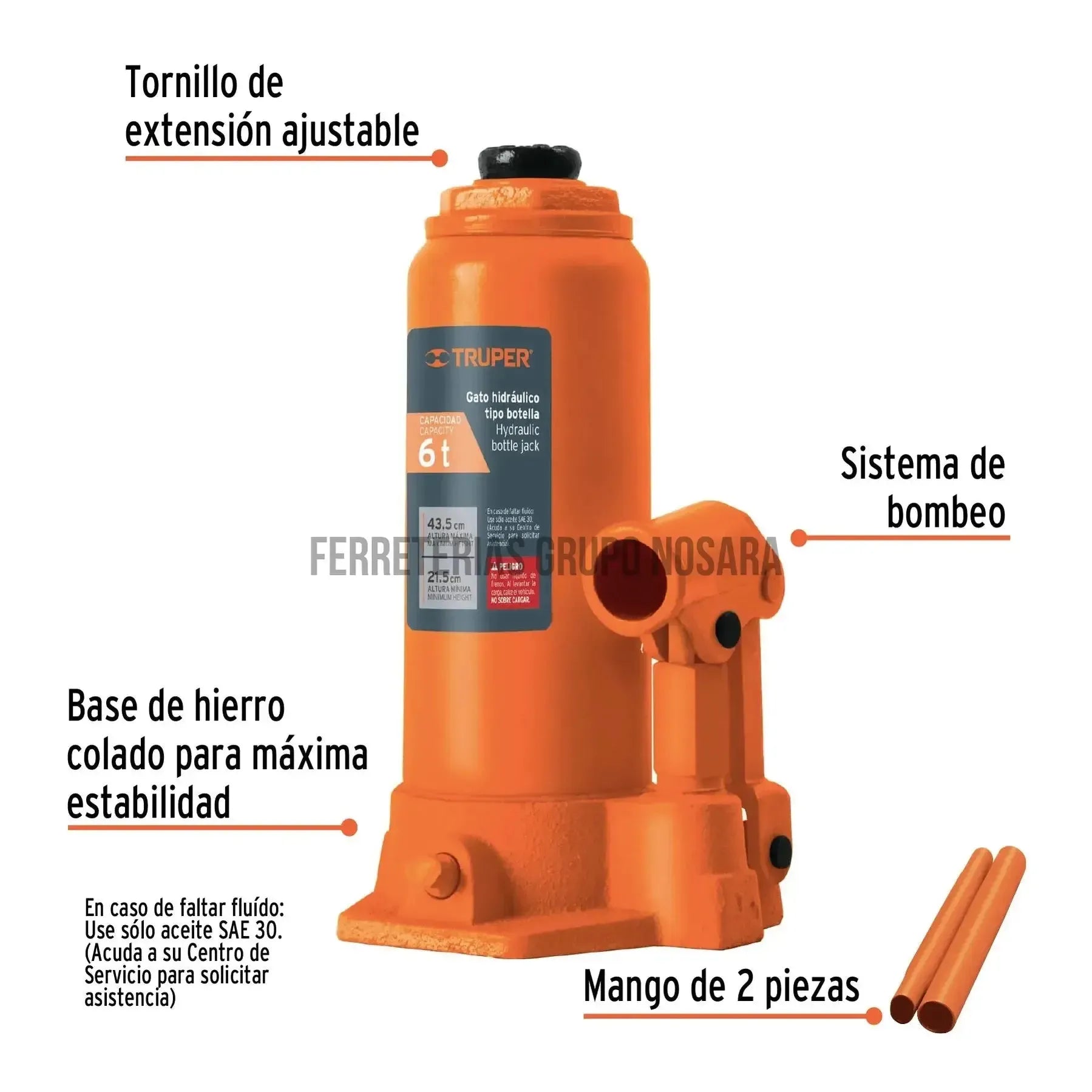 TRUPER GATA HIDRAU 6 TON T/BOTELLA 14814-