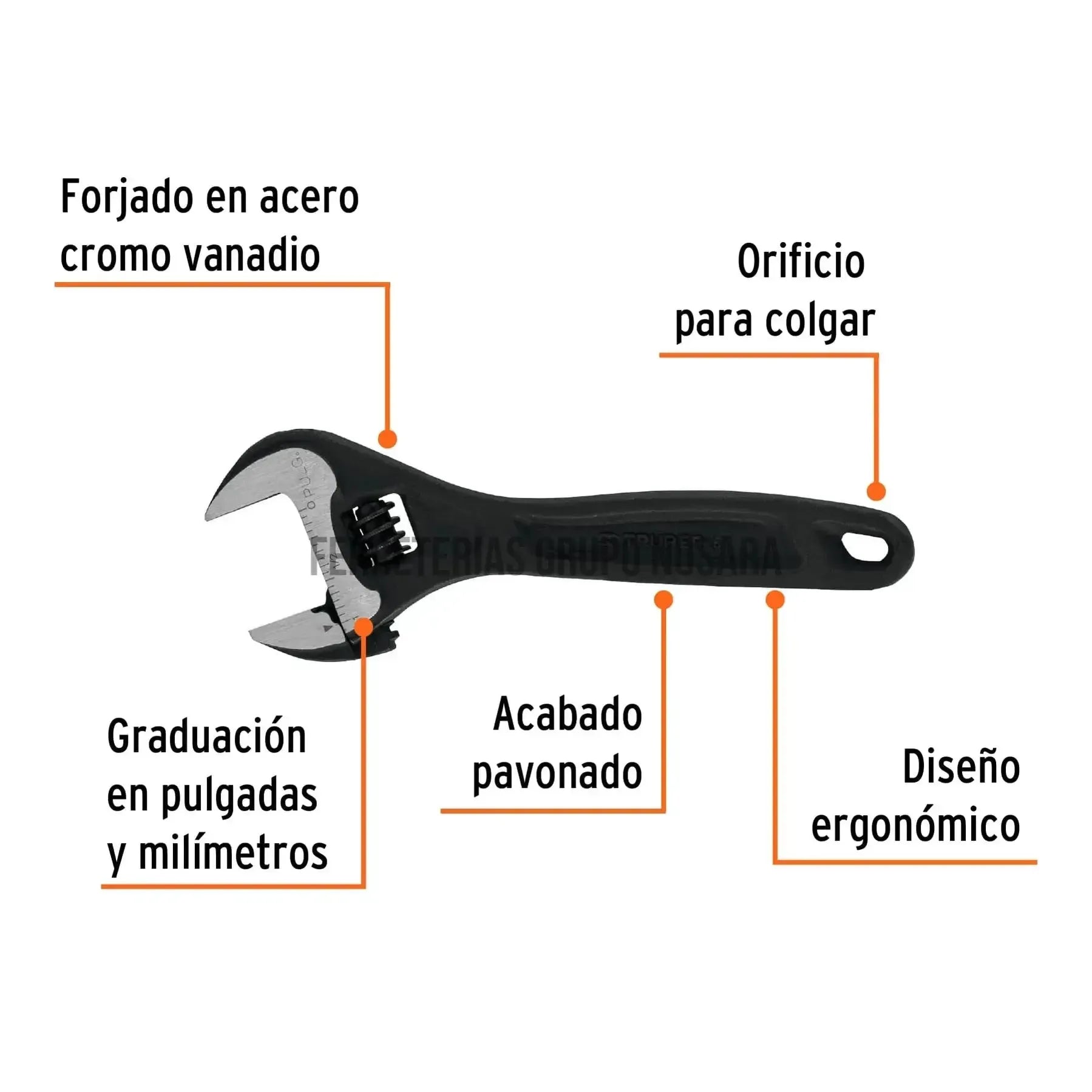 Llave ajustable (perico) 6" profesional pavonada, Expert / 15500-