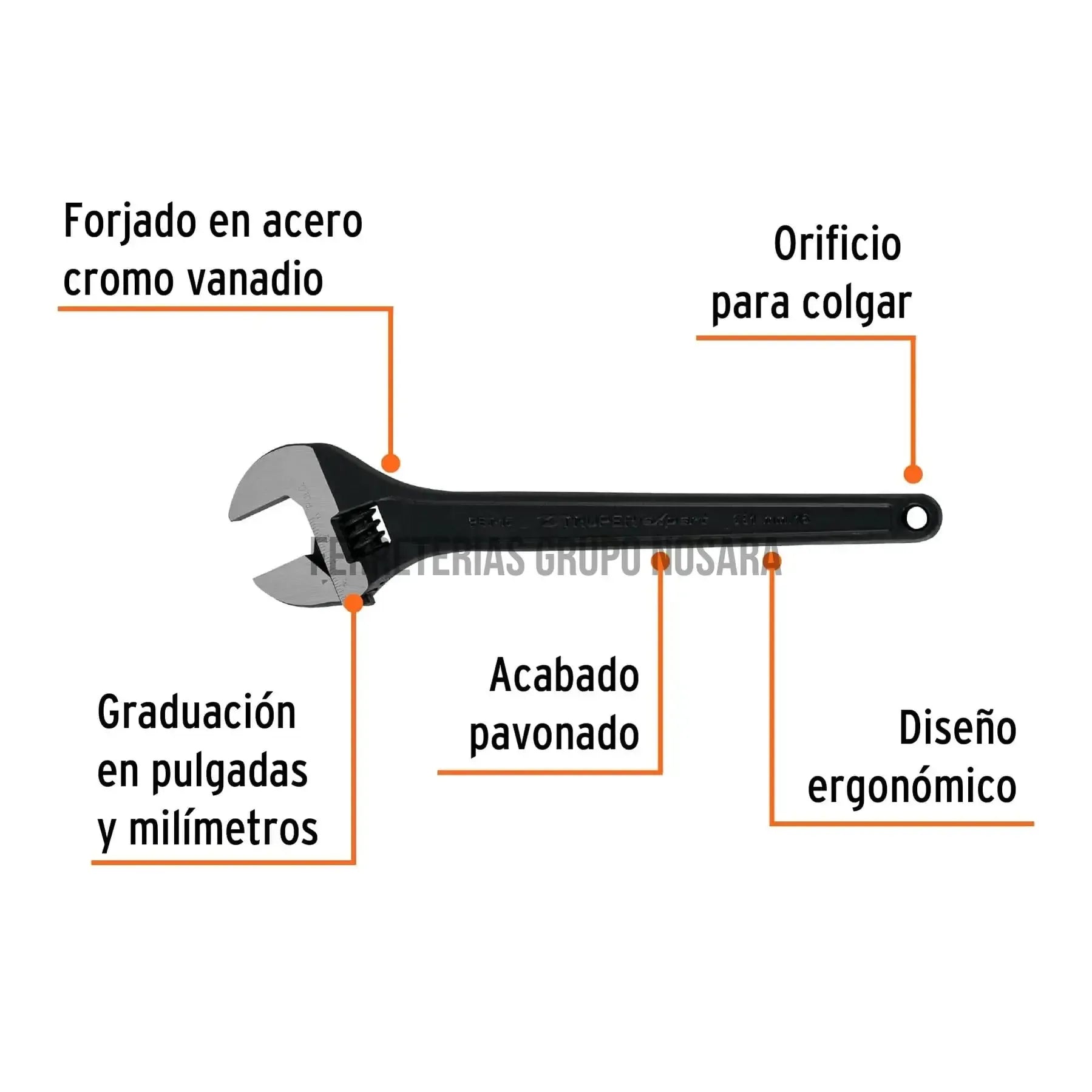 Llave ajustable (perico) 15" profesional pavonada, Expert / 15504-