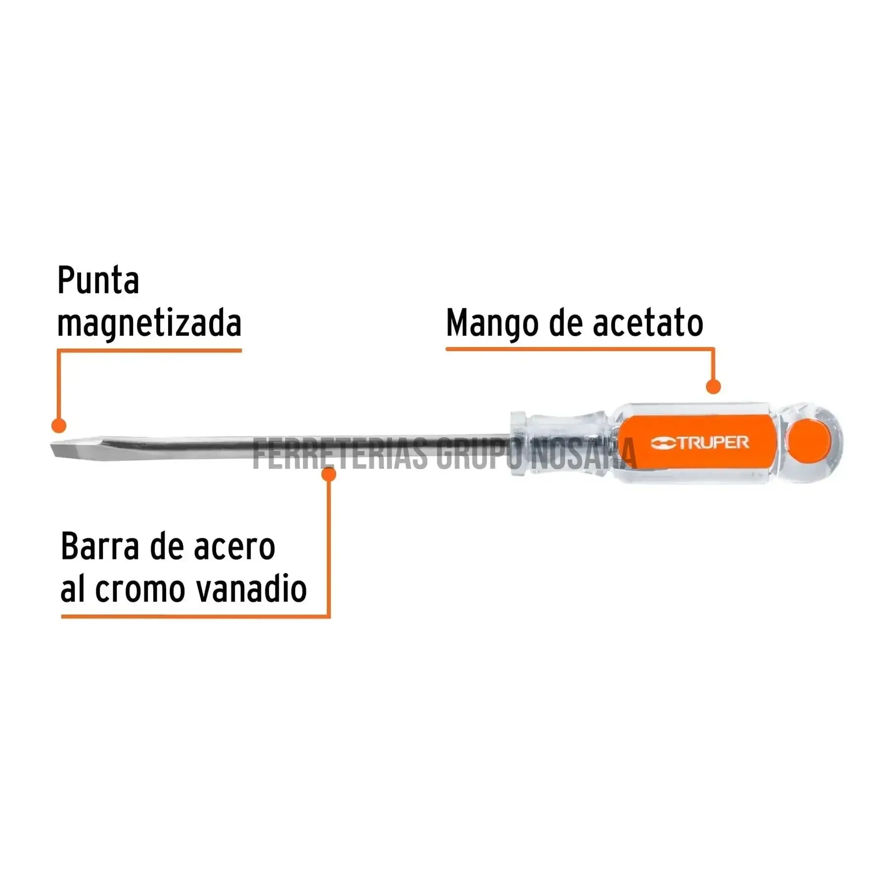 Desarmador plano 5/16" x 6" mango de acetato, Truper / 14002-