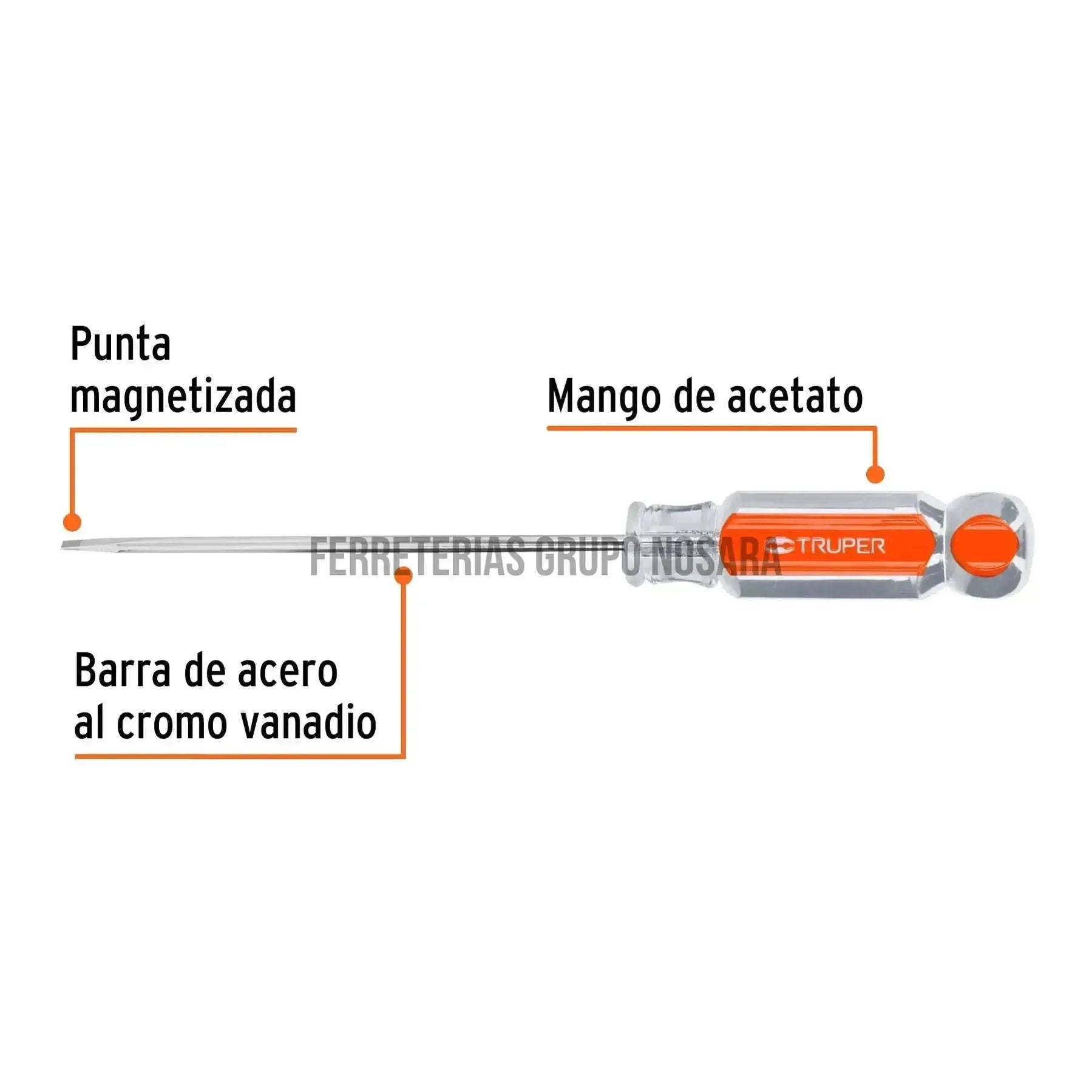 Desarmador cabinet 1/8" x 4" mango de acetato, Truper / 14017-