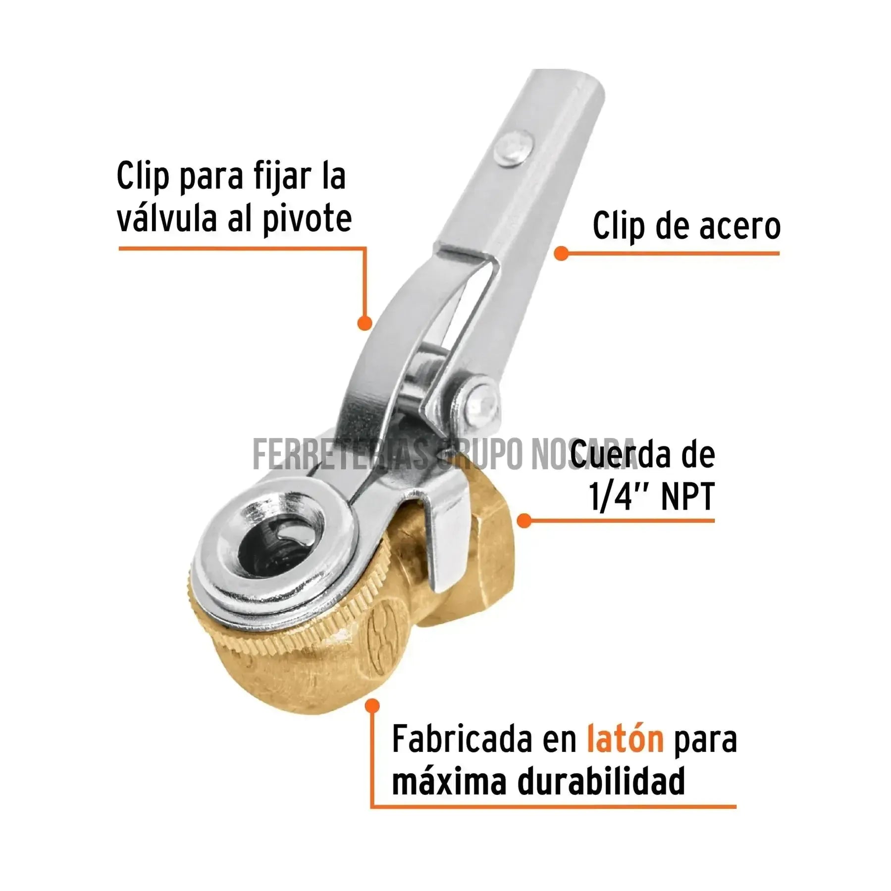 Cabeza infladora de llantas c/clip, hembra, cuerda 1/4 NPT / 19026-