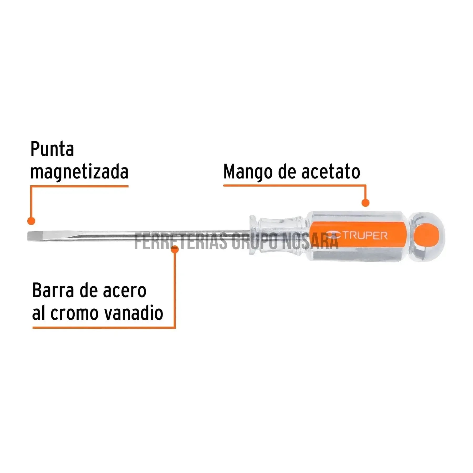Desarmador cabinet 3/16" x 4" mango de acetato, Truper / 14032-