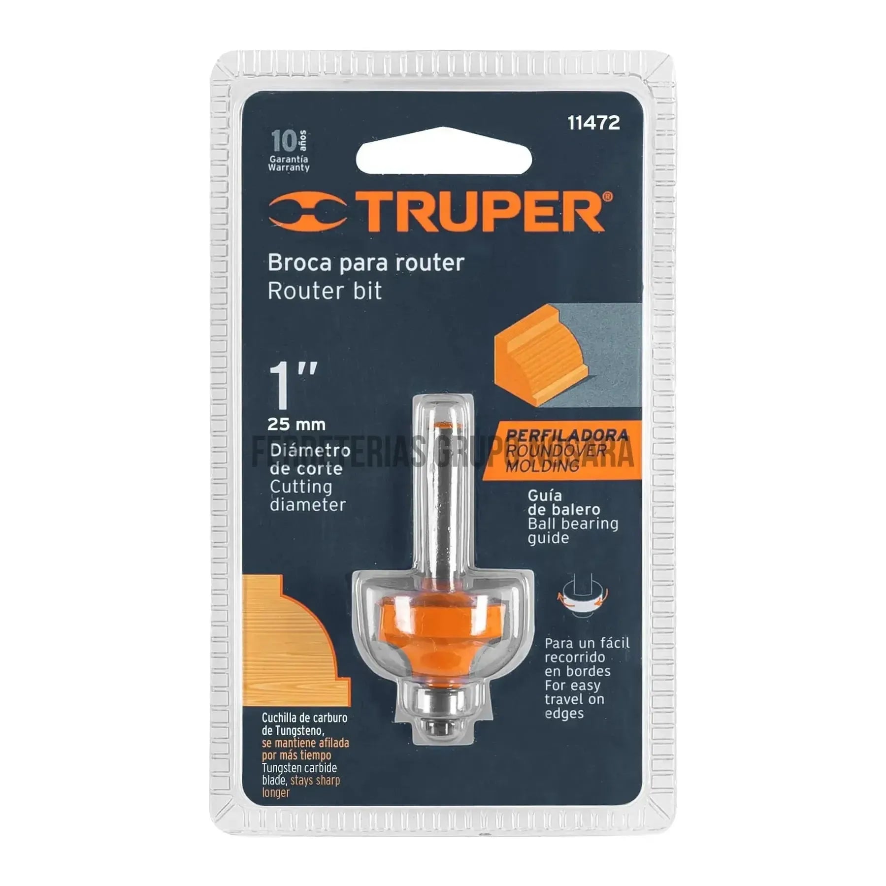 Broca para router, redondeado con moldura, 1" con balero / 11472-