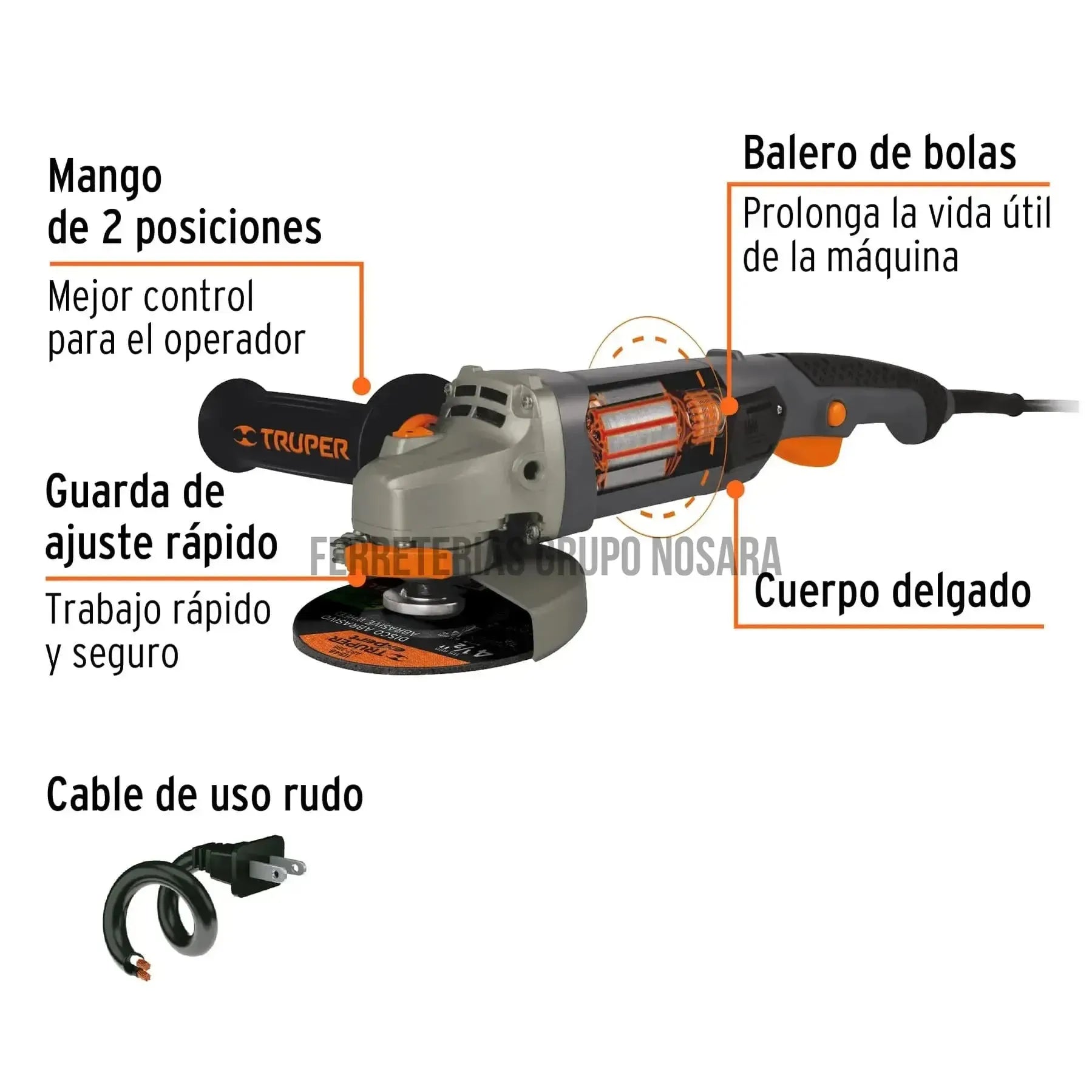 Esmeriladora angular 4-1/2" 1250 W, industrial, Truper / 12873-