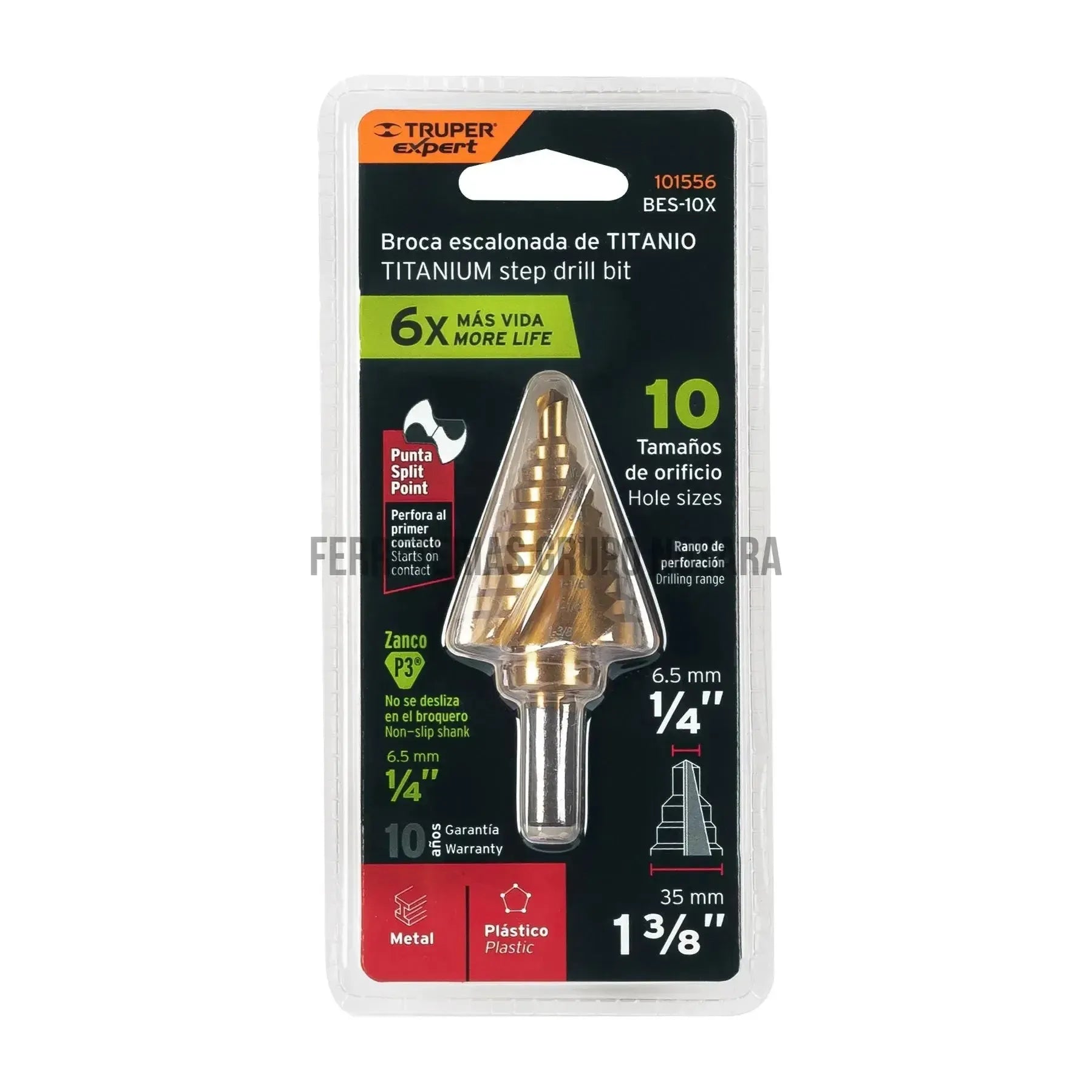 Broca escalonada titanio 10 escalones 1/4' a 1-3/8', Expert / 101556-