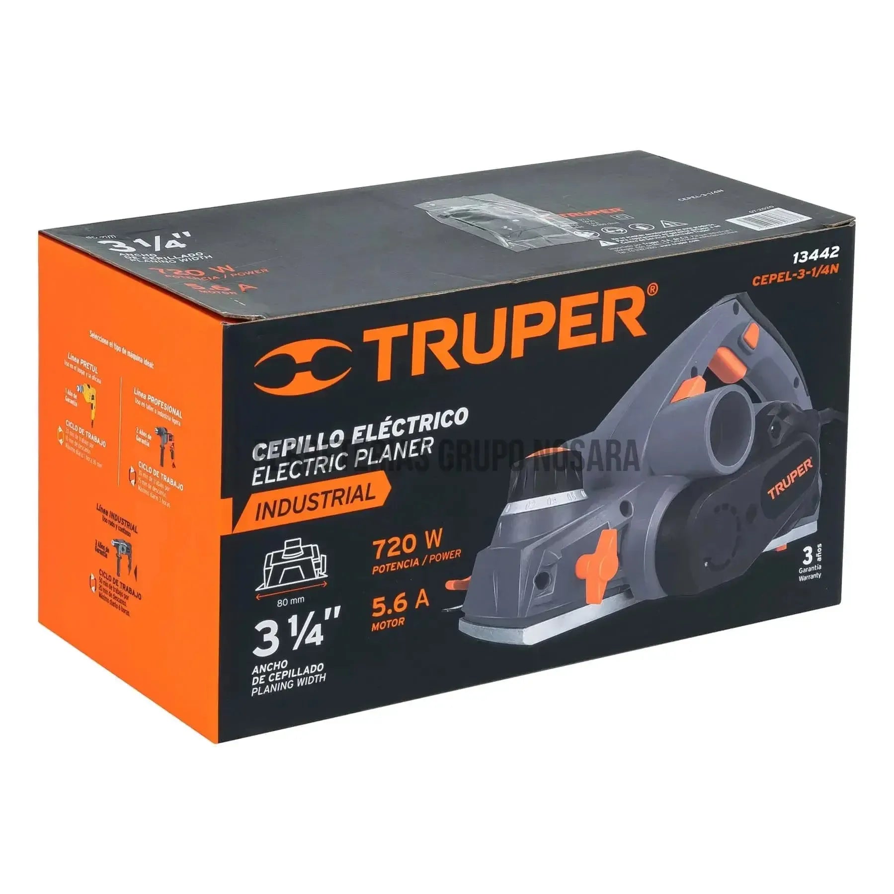 Cepillo eléctrico 3-1/4" 720 W, industrial, Trupe / 13442-