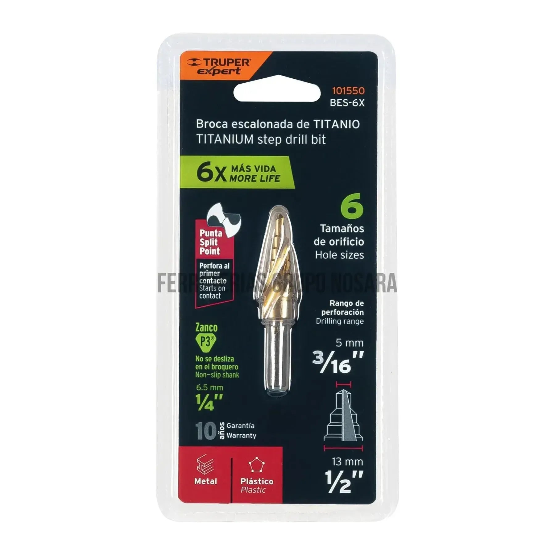 Broca escalonada titanio 6 escalones 3/16 a 1/2 TRUPER / 101550-