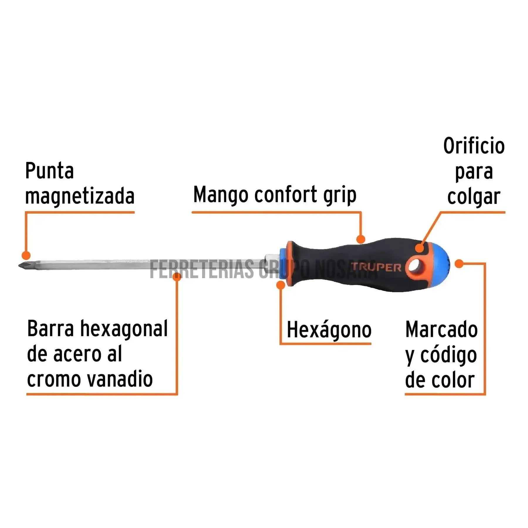 Desarmador de cruz 3/16" x 6" mango Comfort Grip, Truper / 14067-